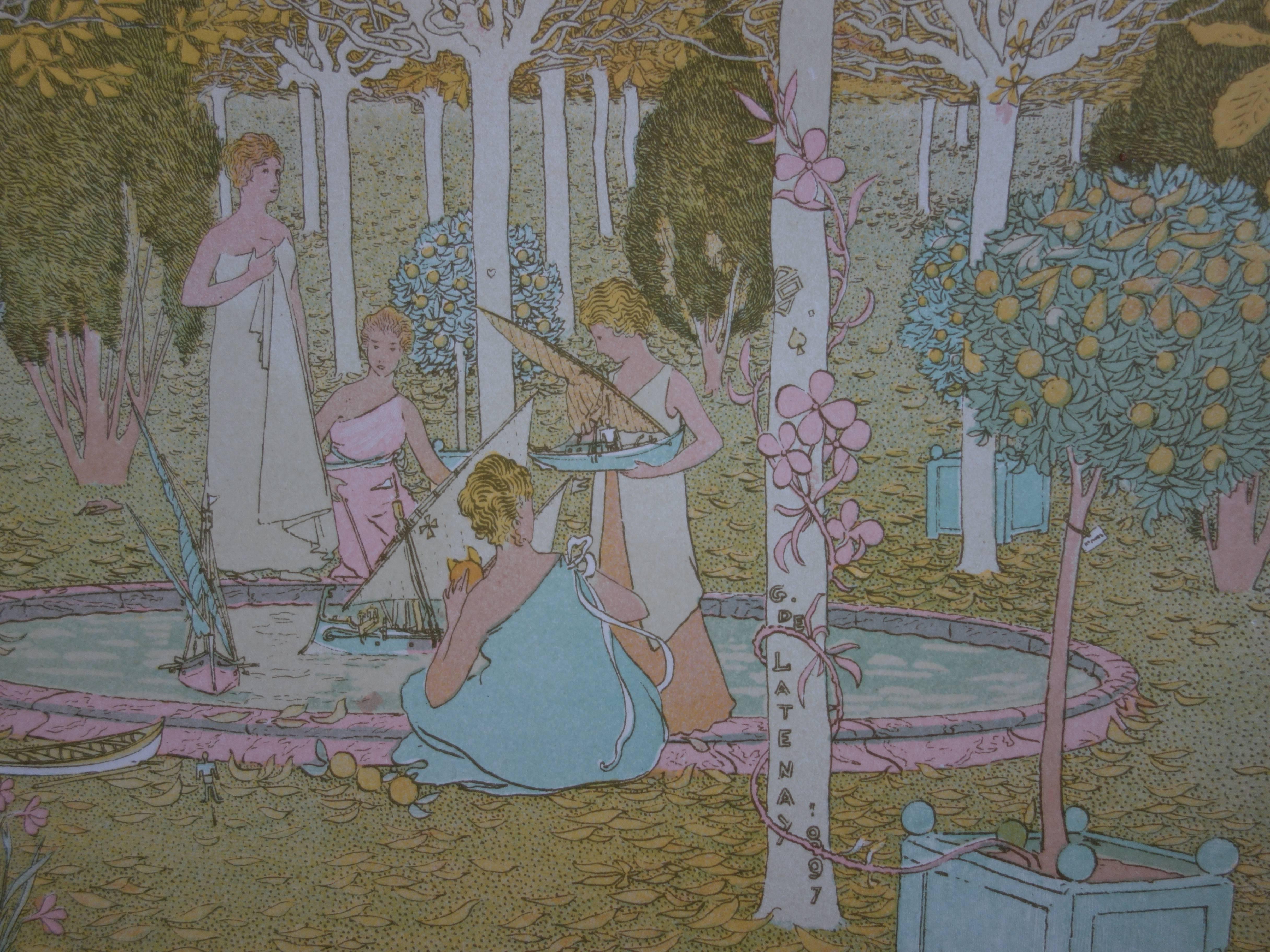 In the Park - Original lithograph (1897/98) - Art Nouveau Print by Gaston de Latenay