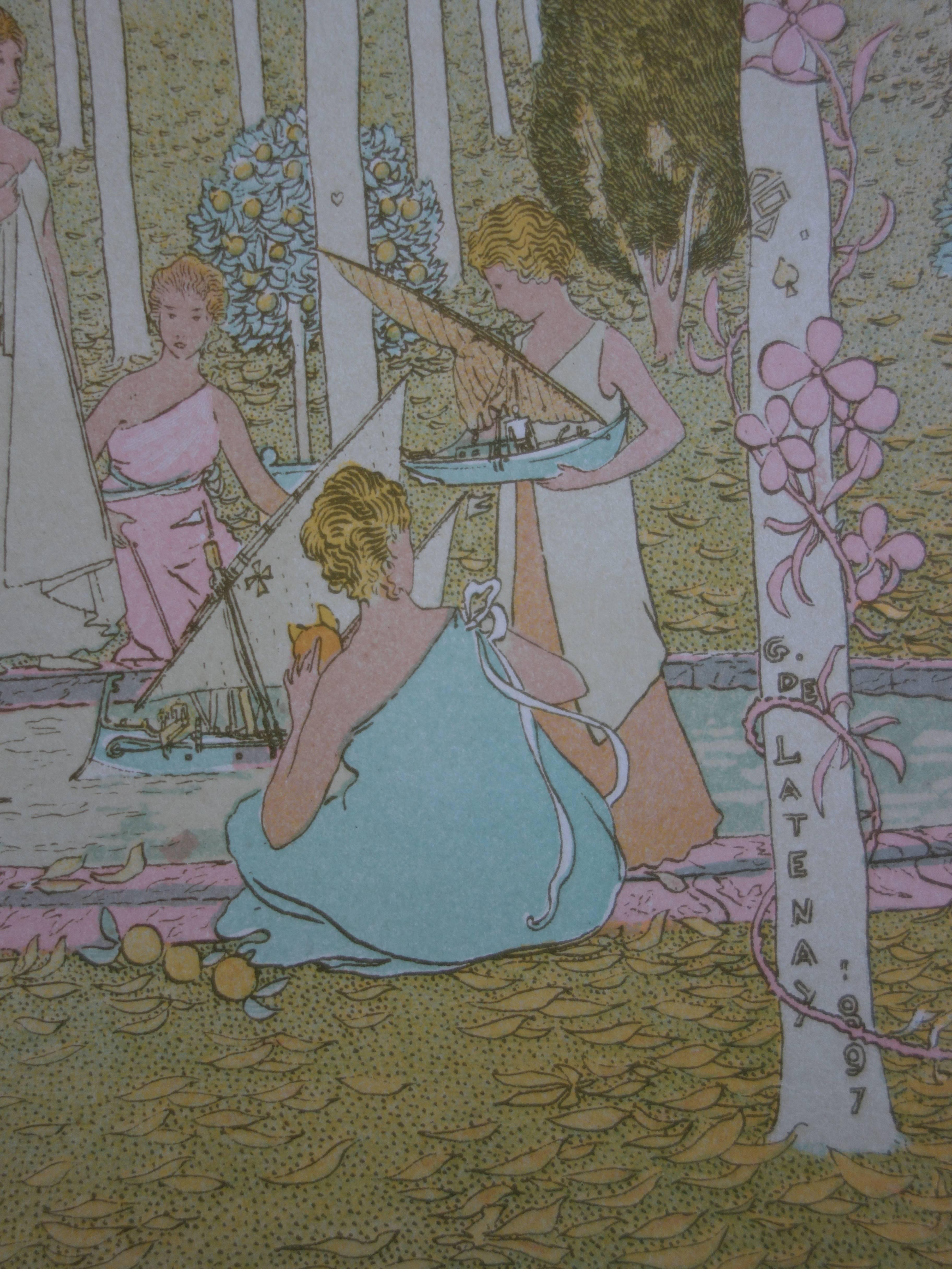 Gaston de Latenay
In the park, 1897

Original lithograph (Champenois workshop)
Printed signature in the plate
On vellum, 40 x 31 cm (c. 16 x 12 in)

INFORMATION: Lithograph created for the portfolio 