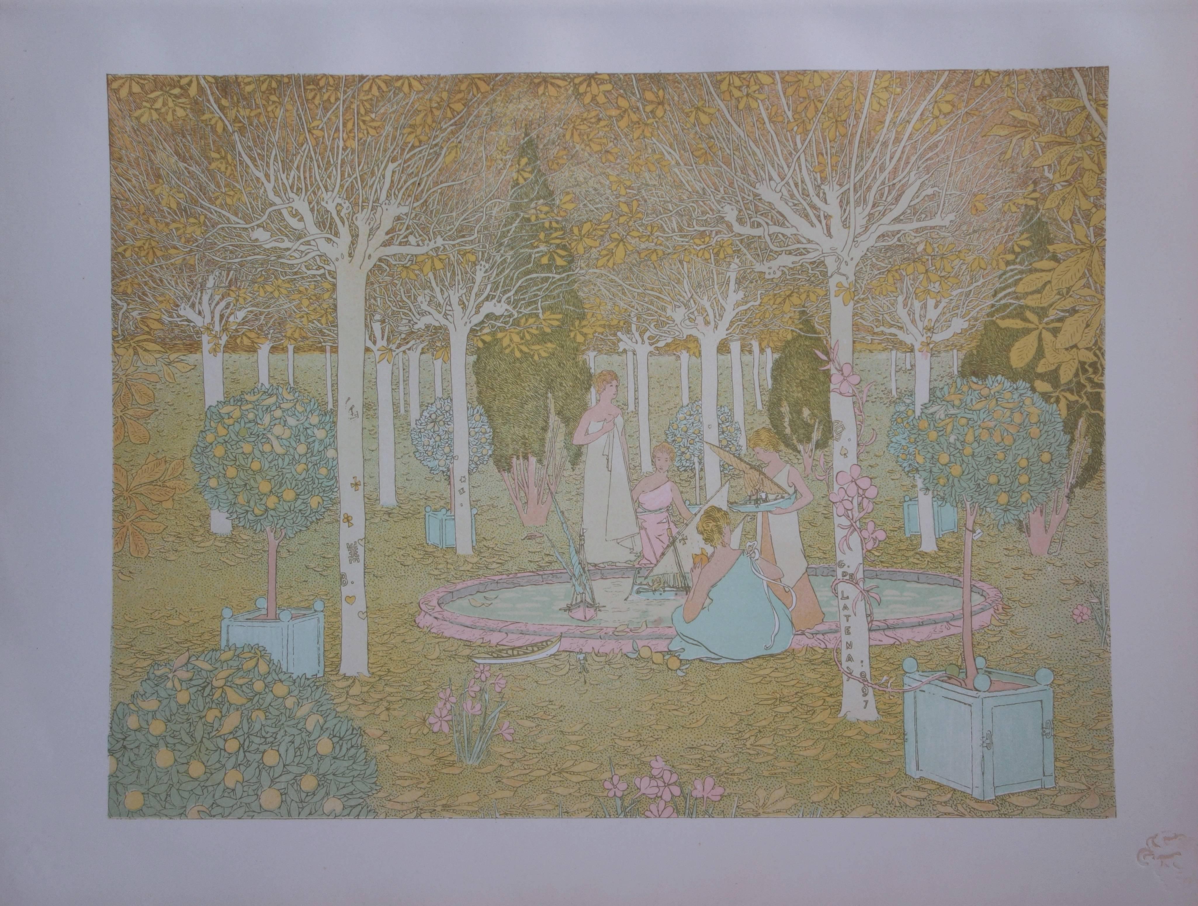 Gaston de Latenay Figurative Print - In the Park - Original lithograph (1897/98)