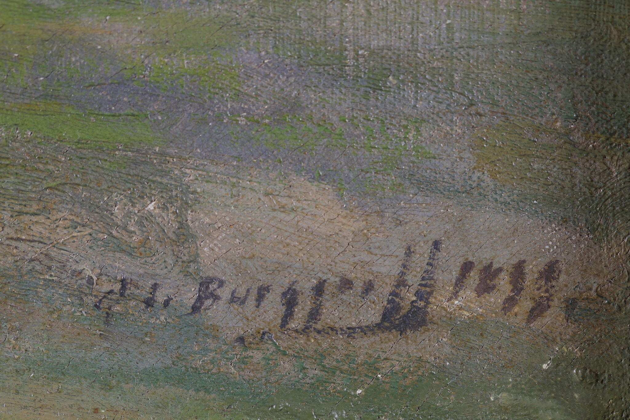 Un pastore con il suo gregge . Olio su tela - Painting Scuola di Barbizon di Gaston Frederick De Burggraff