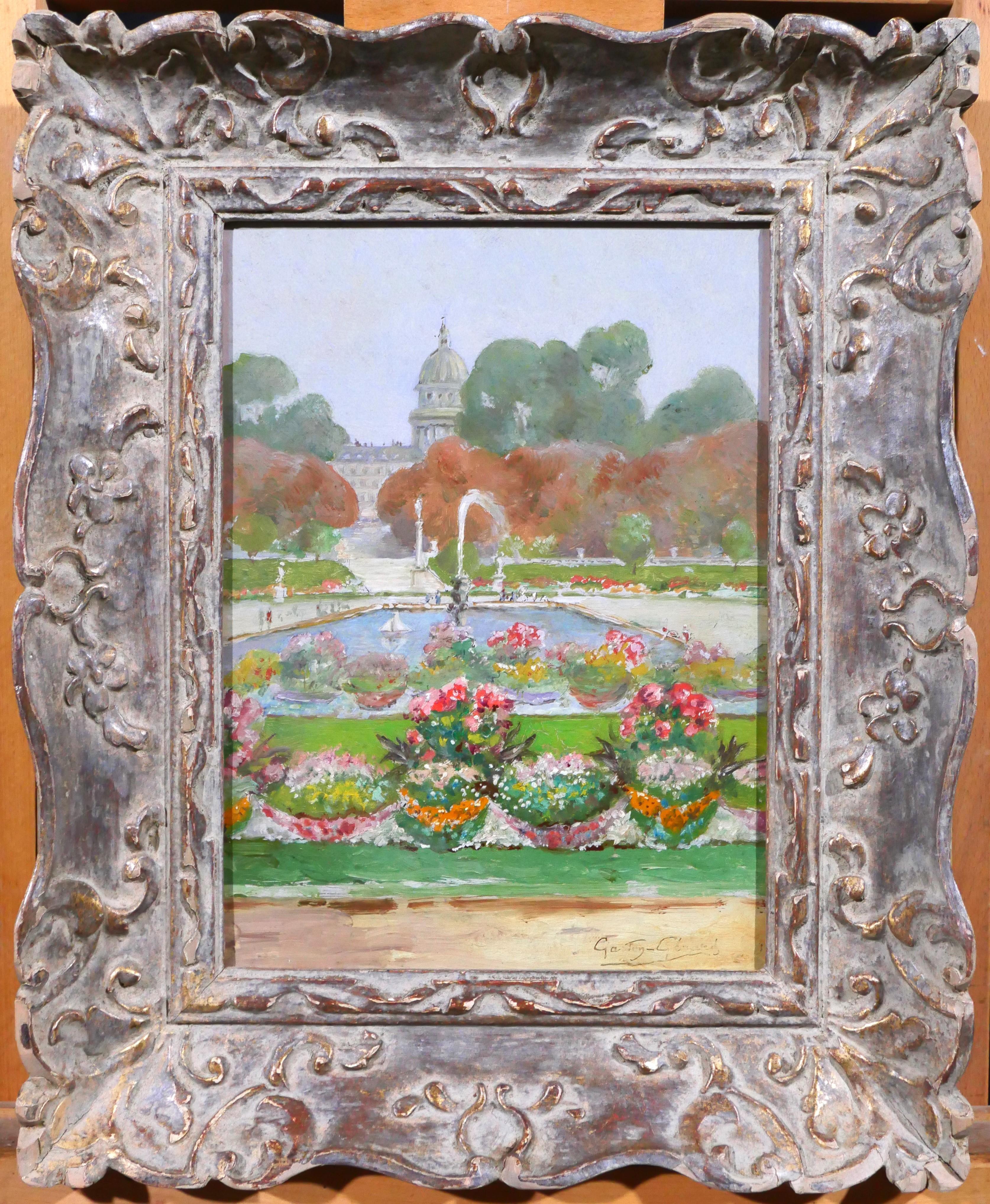 Paris, the Luxembourg Garden and the Pantheon - Painting by Gaston Gerard