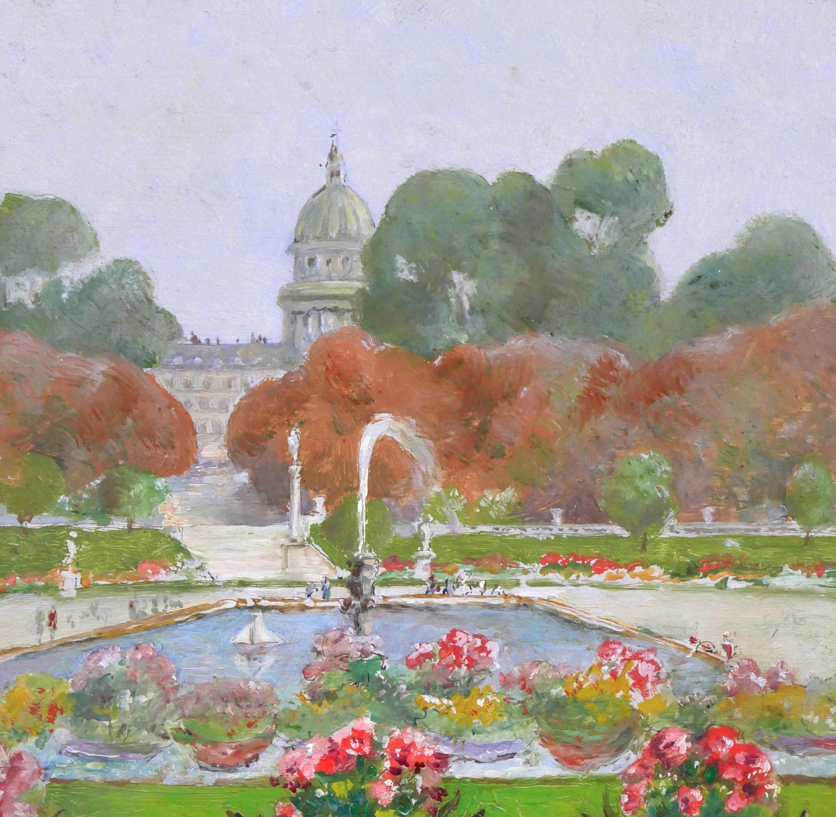 Paris, the Luxembourg Garden and the Pantheon - Art Nouveau Painting by Gaston Gerard