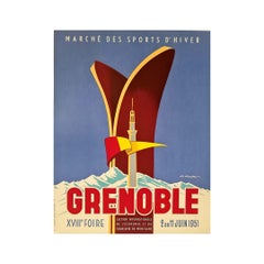 Vintage 1951 Original poster for Grenoble by Gaston Gorde - Ski - French Alps