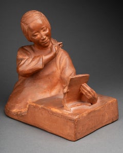 Gaston Hauchecorne : "Mujer china con abanico", Terracota Circa 1930