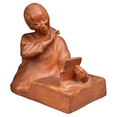 Gaston Hauchecorne : "Mujer china con abanico", Terracota Circa 1930