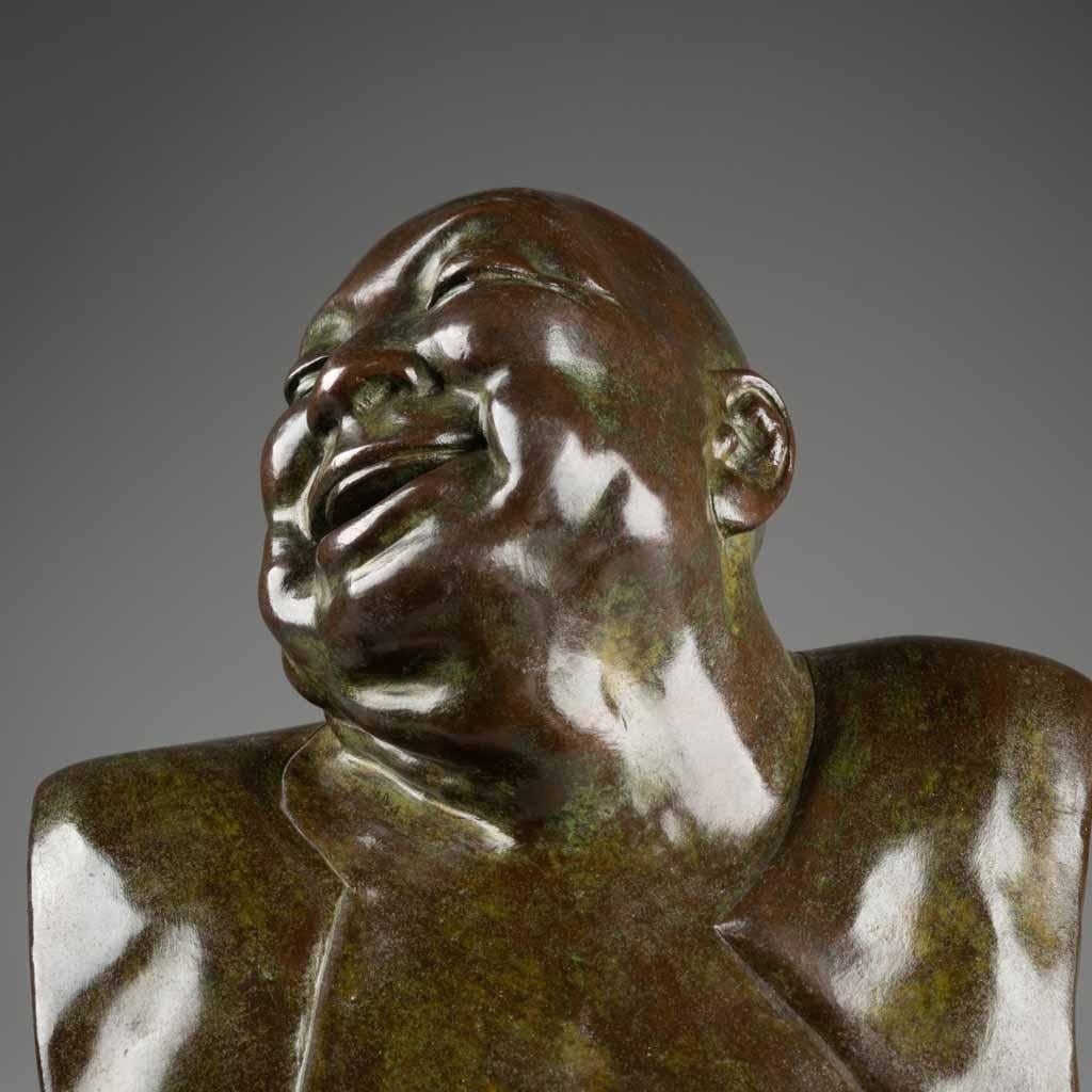 Mid-20th Century Gaston Hauchecorne: Rare Bronze Sculpture of a Laughing Monk