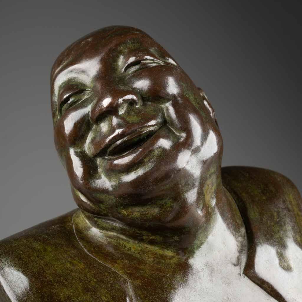 Gaston Hauchecorne: Rare Bronze Sculpture of a Laughing Monk 1