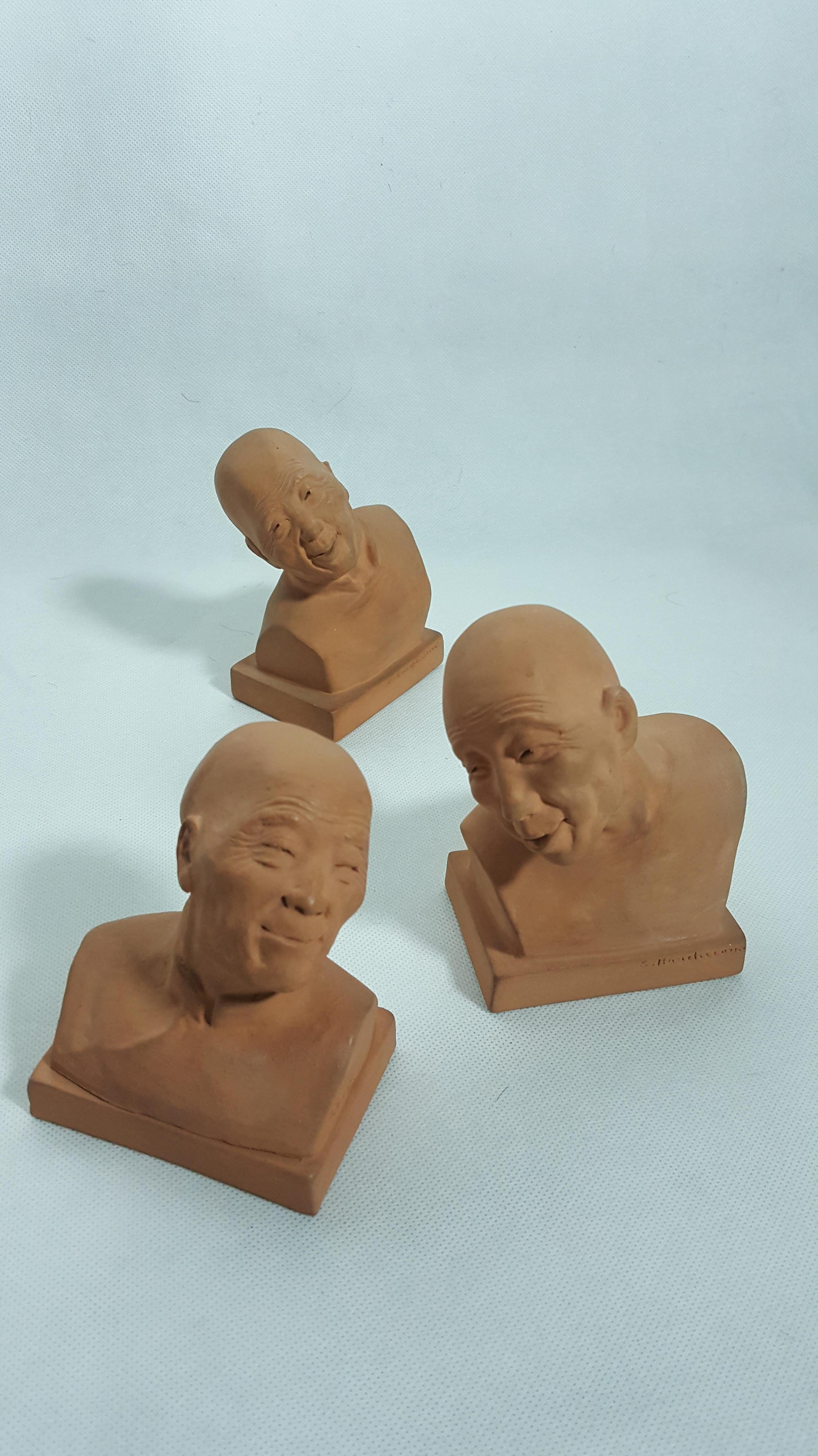 a set of three Chinese portraits - Sculpture by Gaston Hauchecorne