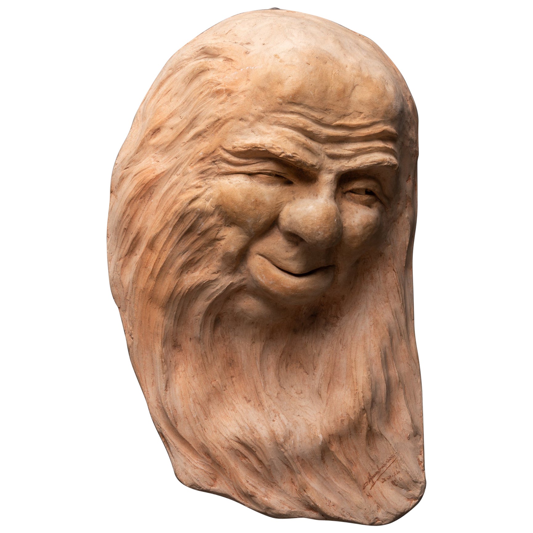 Gaston Hauchecorne: Tête de vieux sage Chinois à la barbe, Terre originale For Sale