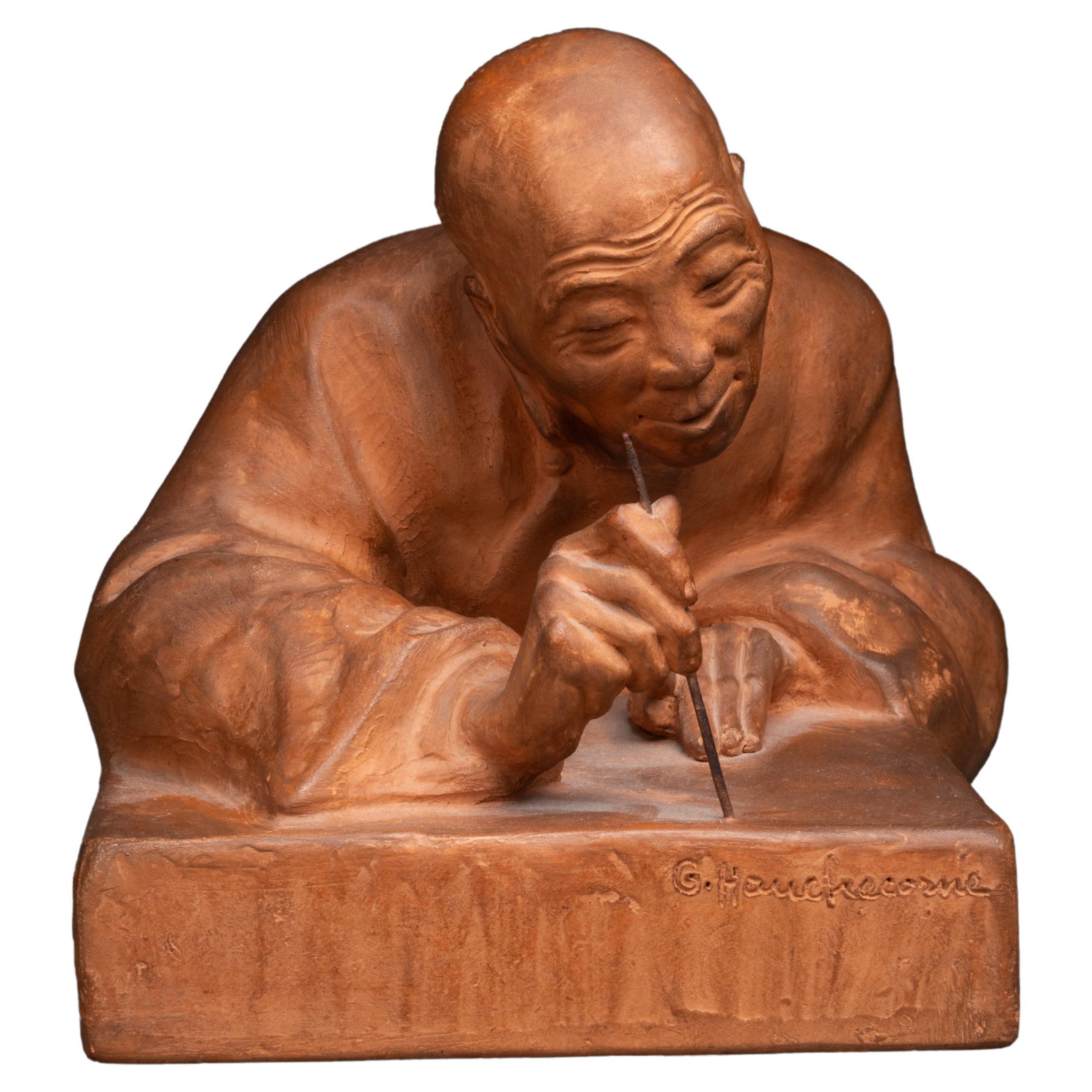 Gaston Hauchecorne : "The chinese calligraph", terracota sculpture C. 1930