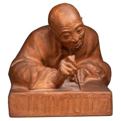Gaston Hauchecorne : "The chinese calligraph", terracota sculpture C. 1930