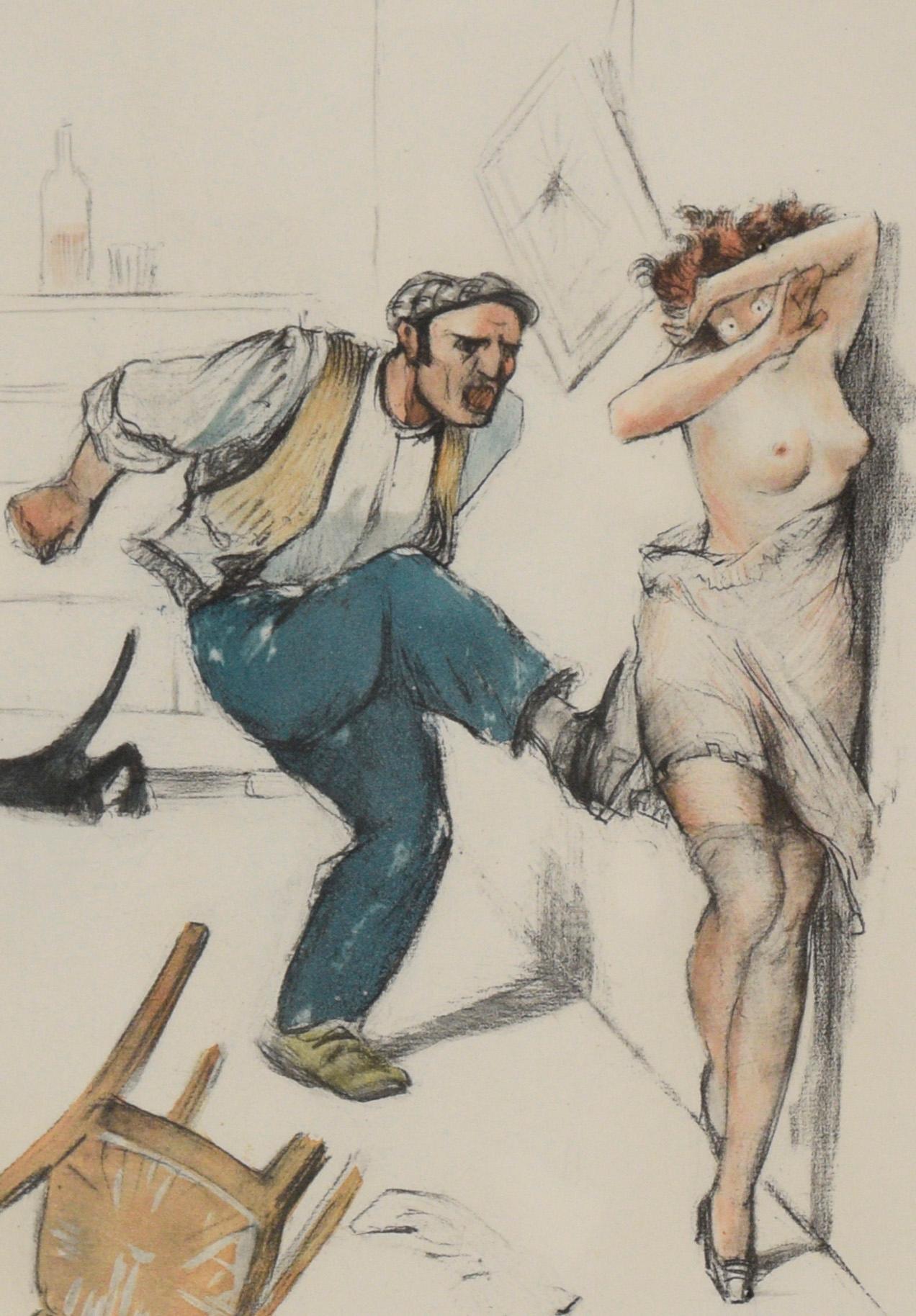 Satirical French Illustration of Man and Woman  For Sale 1