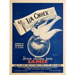Used 1949 original poster by Gaston Jacquement promoting "La Croix" newspaper