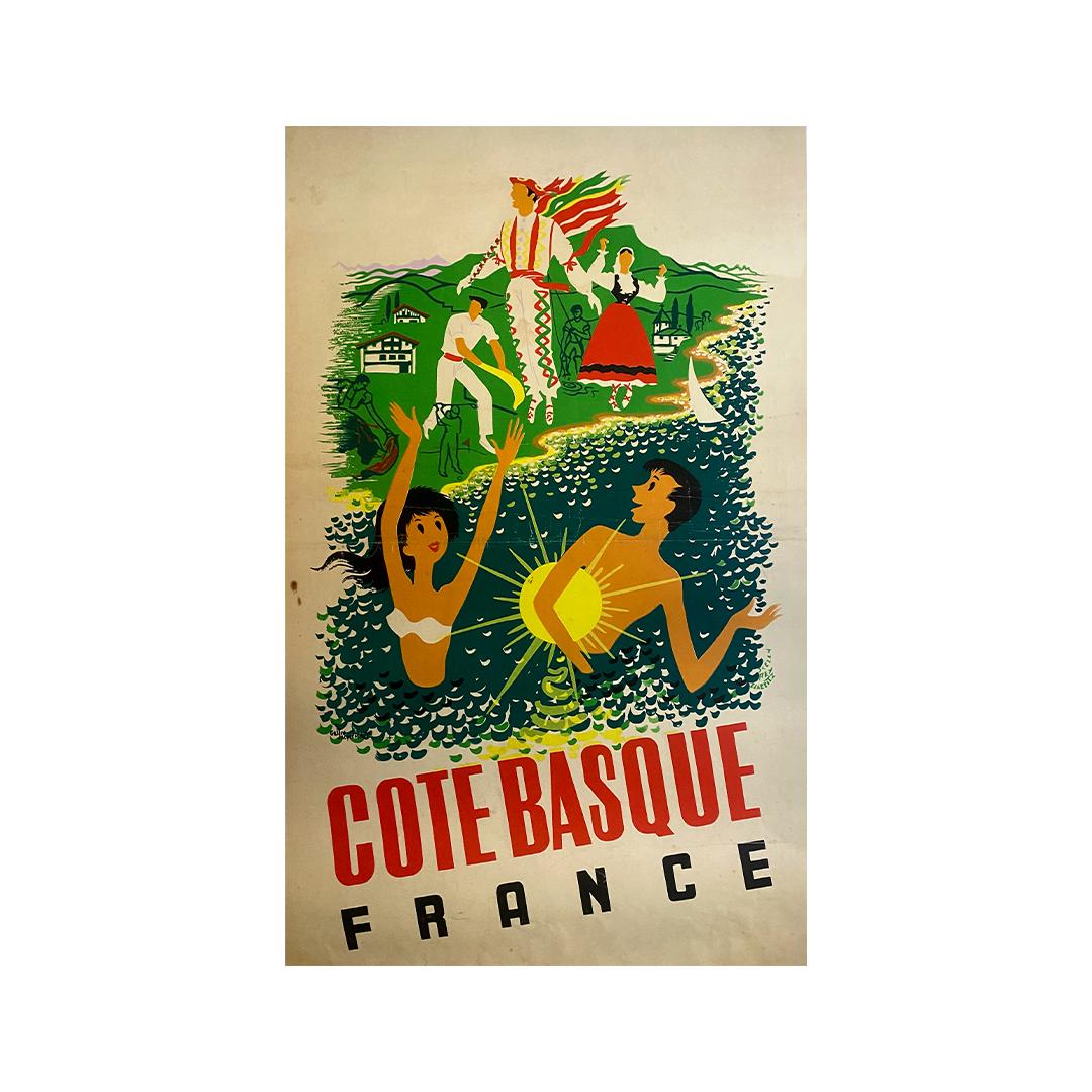 Circa 1940 original travel poster - Basque coast - France For Sale 1