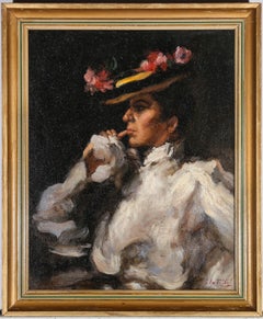 After Gaston La Touche - Mid 20th Century Oil, Portrait of a Woman Smoking