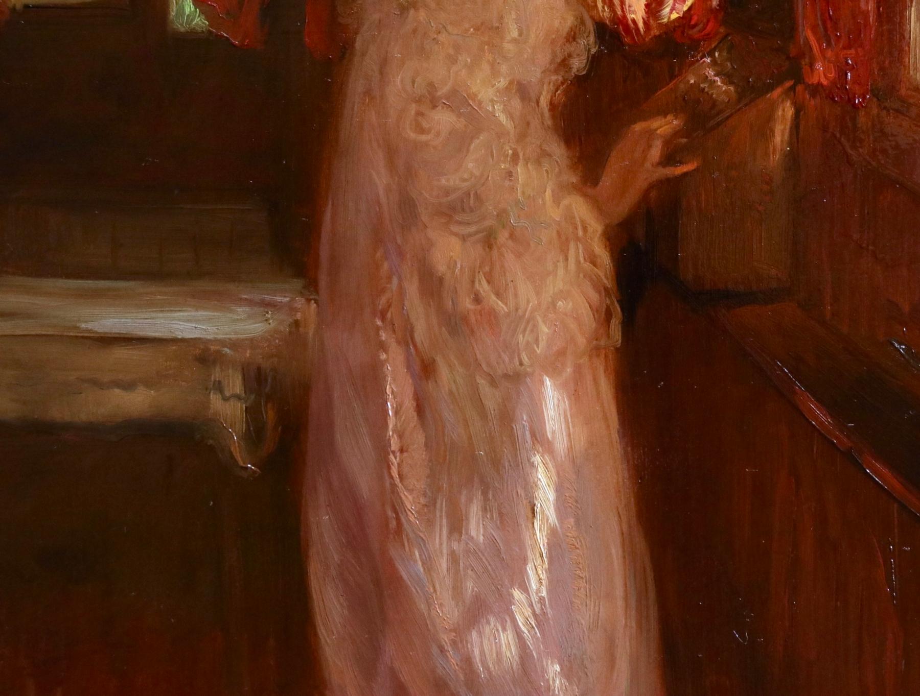 La Telephone - 19th Century Oil, Elegant Woman in Interior by Gaston La Touche 2