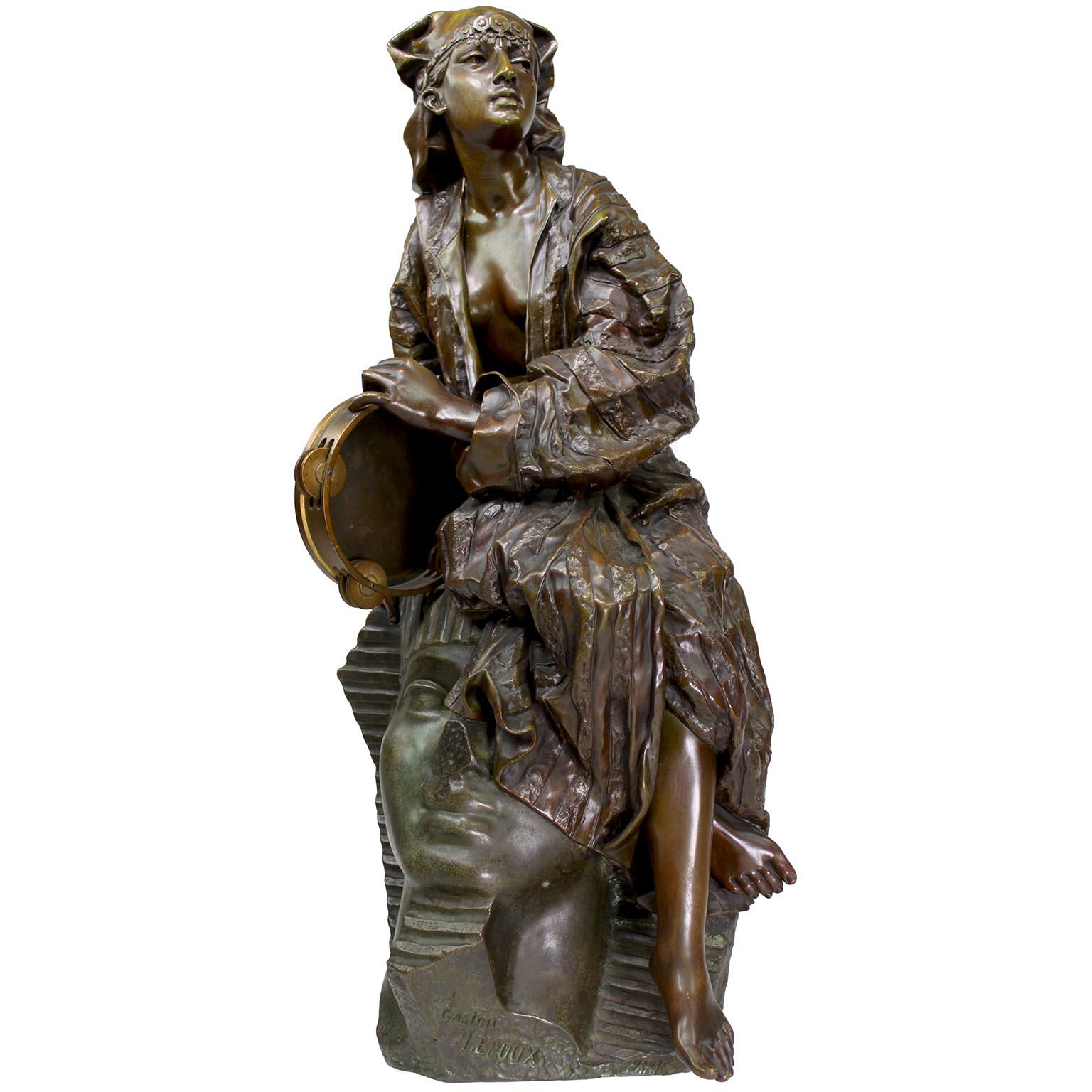 Gaston Leroux Bronze Figure of Aida on a Sphinx, French, 19th Century For Sale
