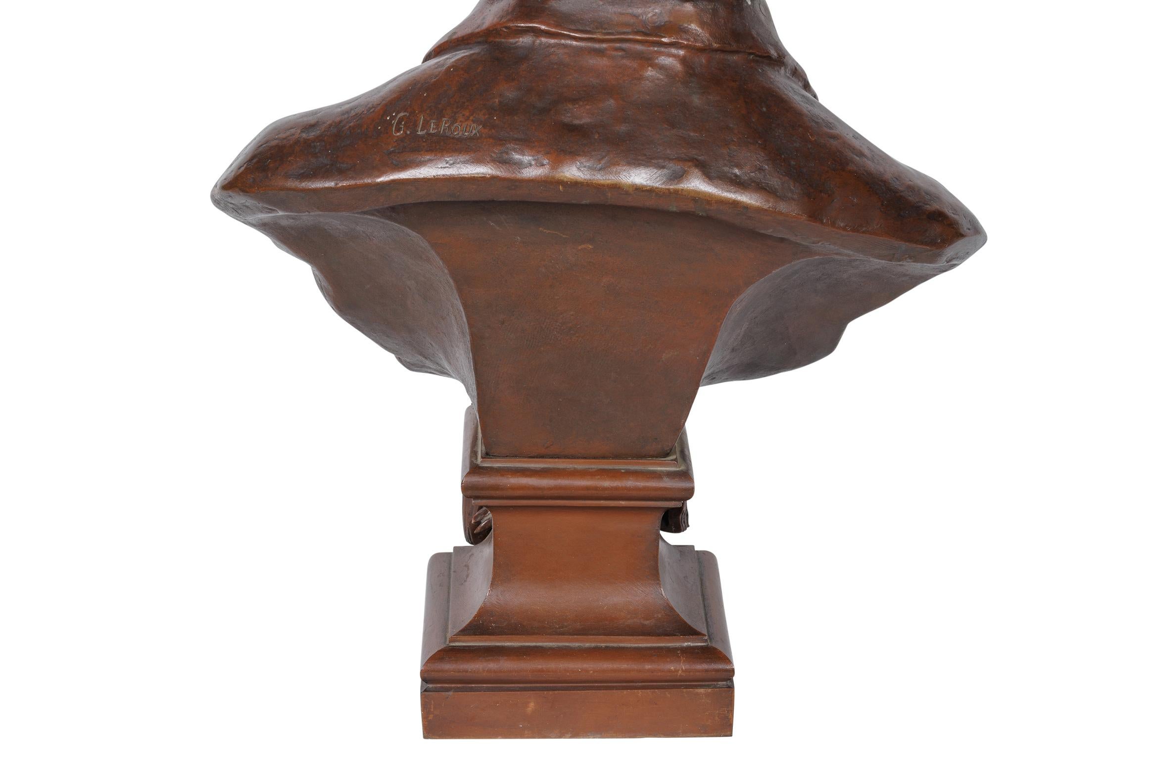 Busto monumental de bronce ricamente patinado de Beethoven por G. LeRoux en venta 3