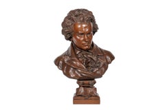 Busto monumental de bronce ricamente patinado de Beethoven por G. LeRoux
