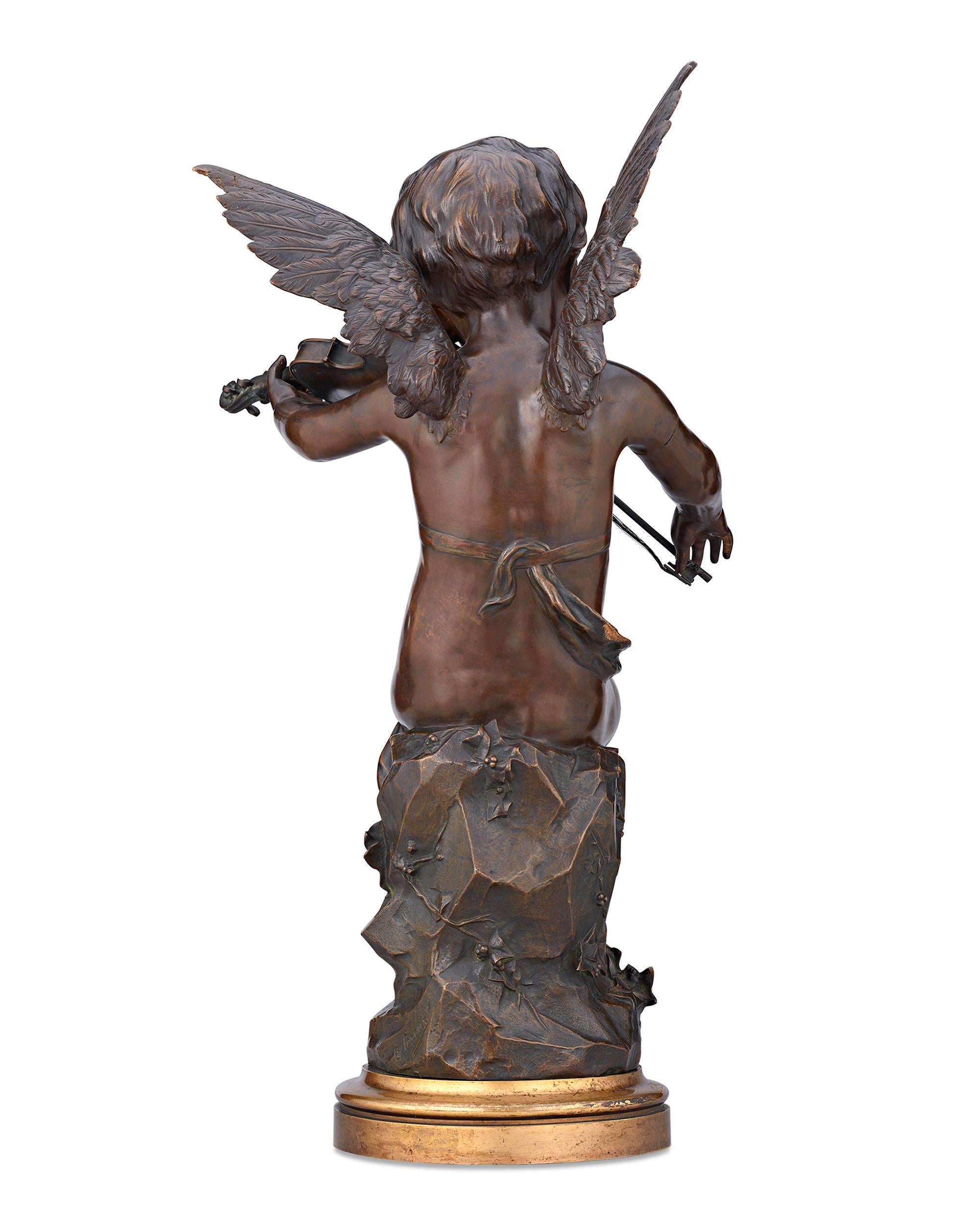 Ange Jouant du Violin - Other Art Style Sculpture by Gaston Leroux