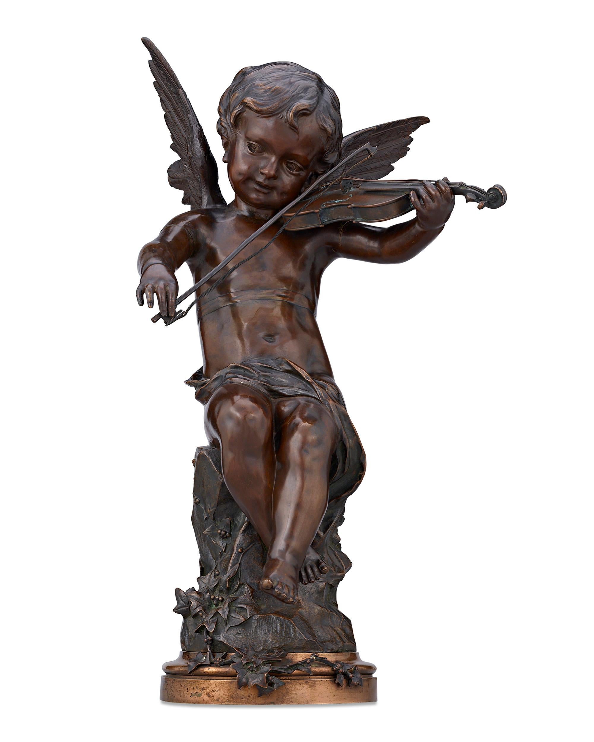 Gaston Leroux Figurative Sculpture - Ange Jouant du Violin