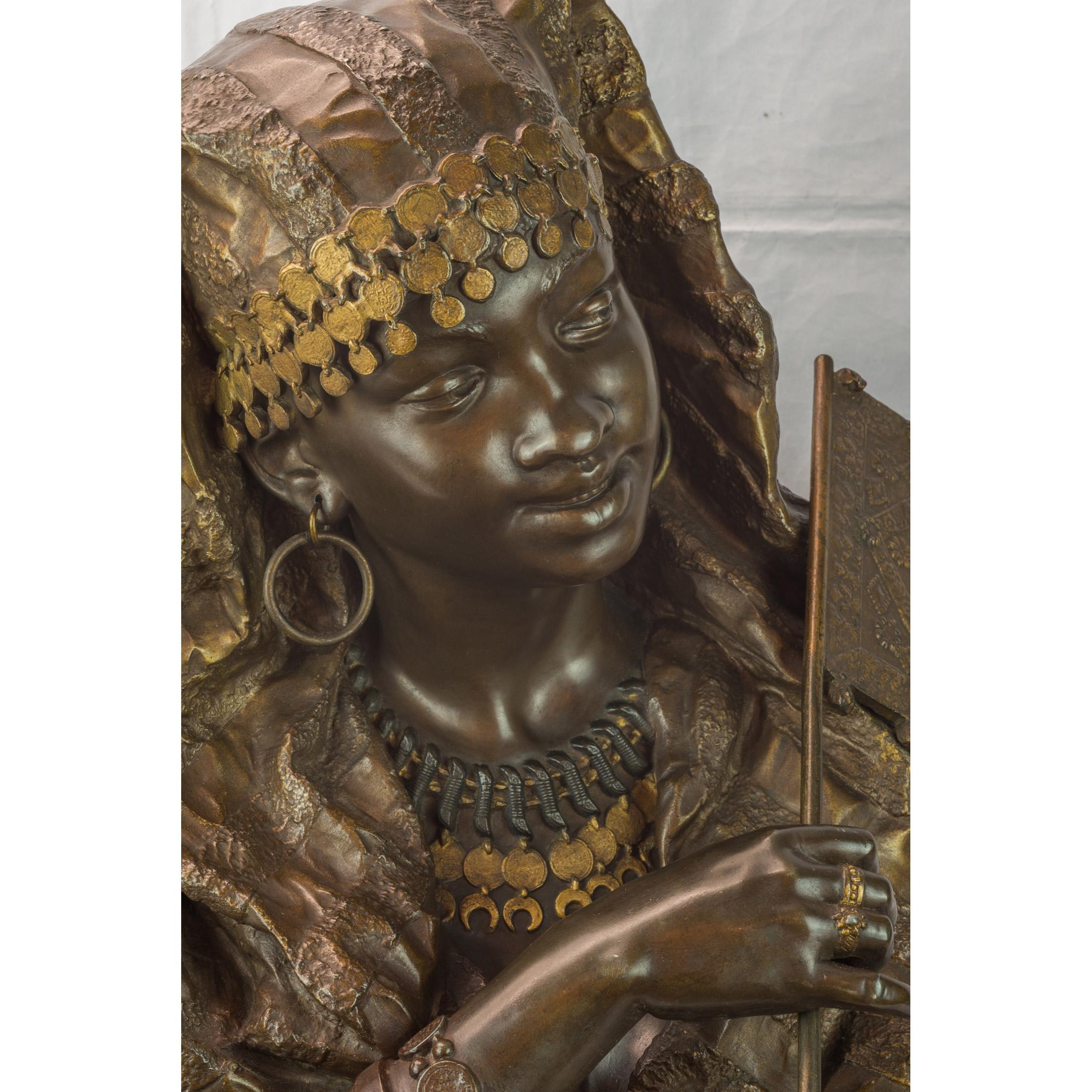 GASTON LEROUX
French, (1854-1942)

Polychrome and gilt bronze bust of a gypsy woman
           
H 24 in. x W 15.50 in. x D 14 in.