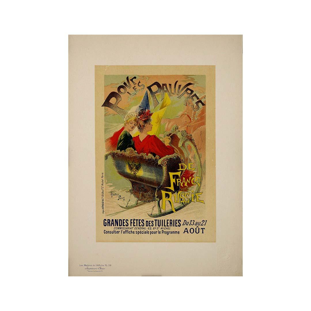 Discover this beautiful original lithographic poster created in 1896 by Gaston Noury, titled Pour les pauvres de France et de Russie. Published as Plate 39 in the prestigious Les Maîtres de l’Affiche series, this artwork was designed to promote the