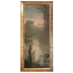 Gaston Noury Art Nouveau Pittura a guazzo Paesaggio al tramonto  Francia  1900