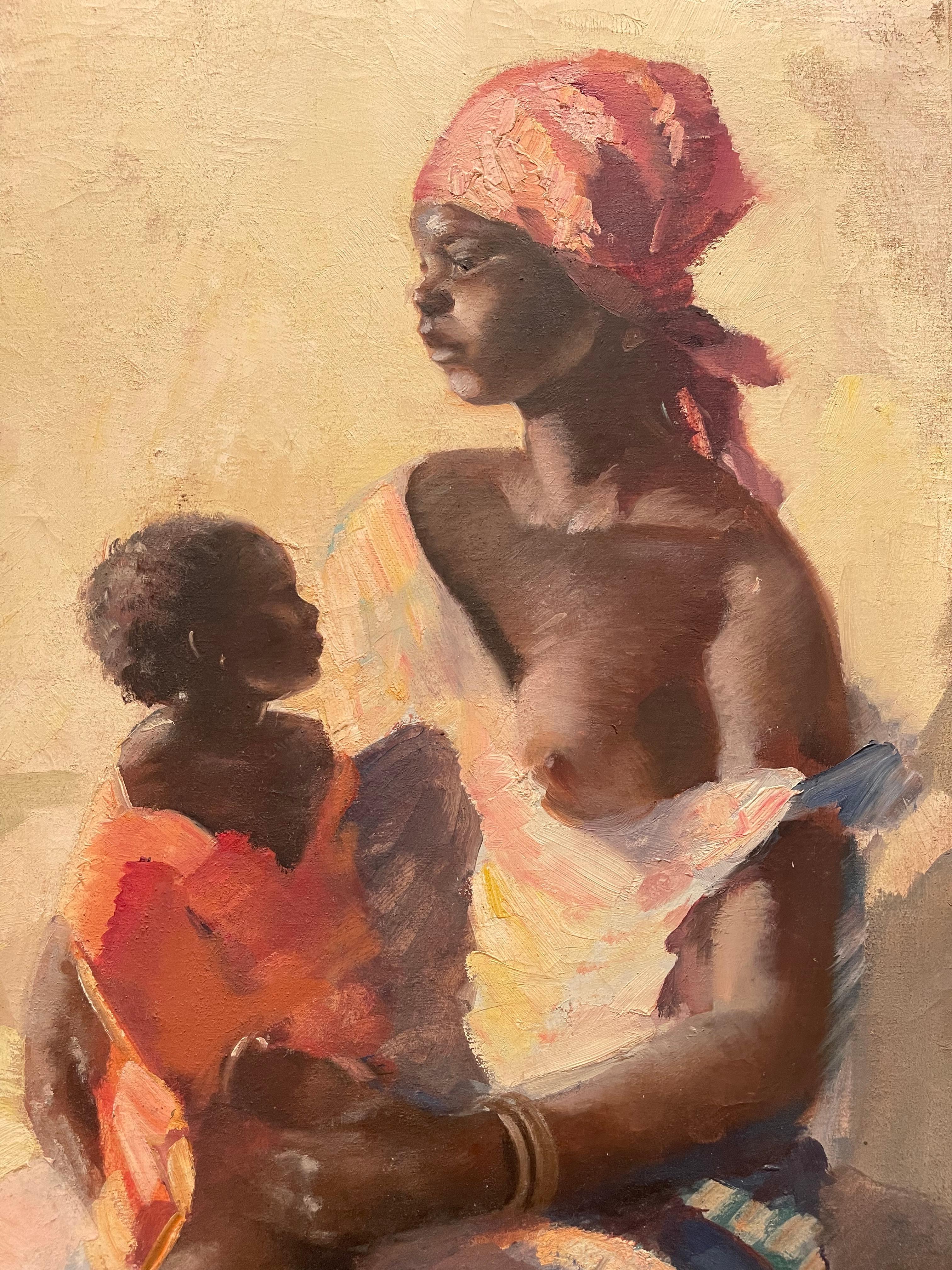 French Gaston Parison, Malagasy Woman and Her Child, 19th Century For Sale