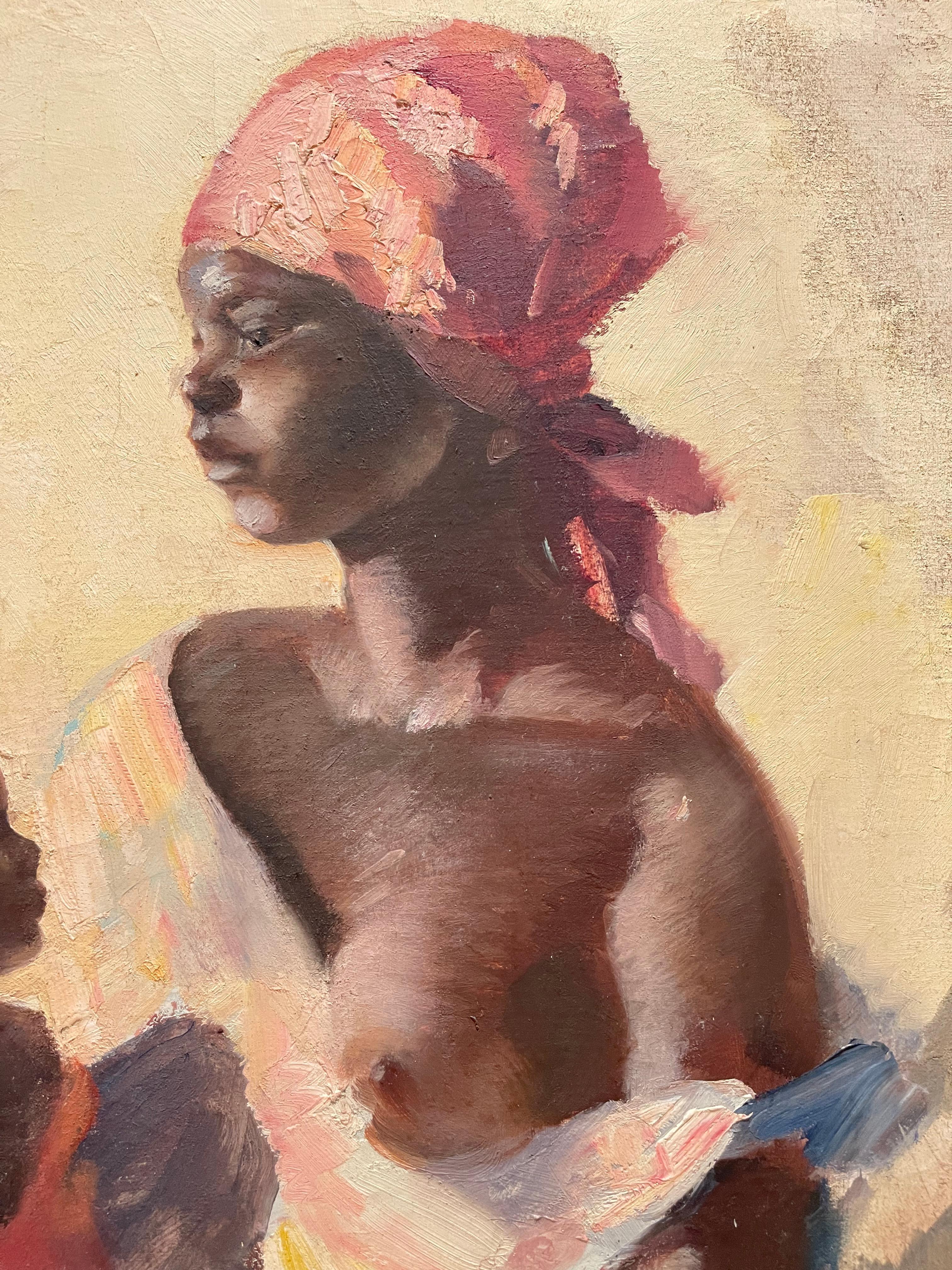 Gaston Parison, Malagasy Woman and Her Child, 19th Century In Good Condition For Sale In Beaune, FR