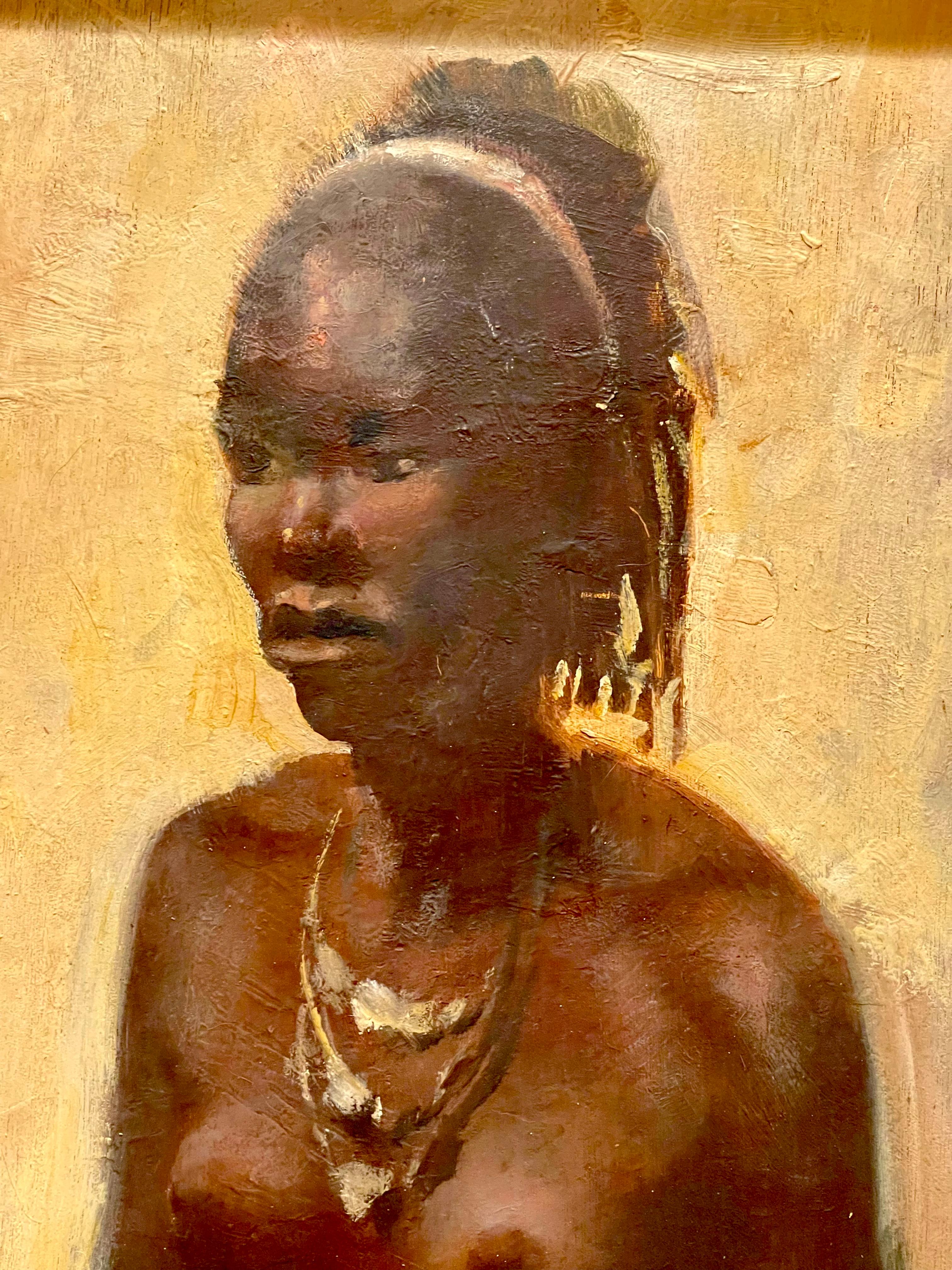 Hand-Painted Gaston Parison, Malagasy Woman Portrait, 19th Century For Sale