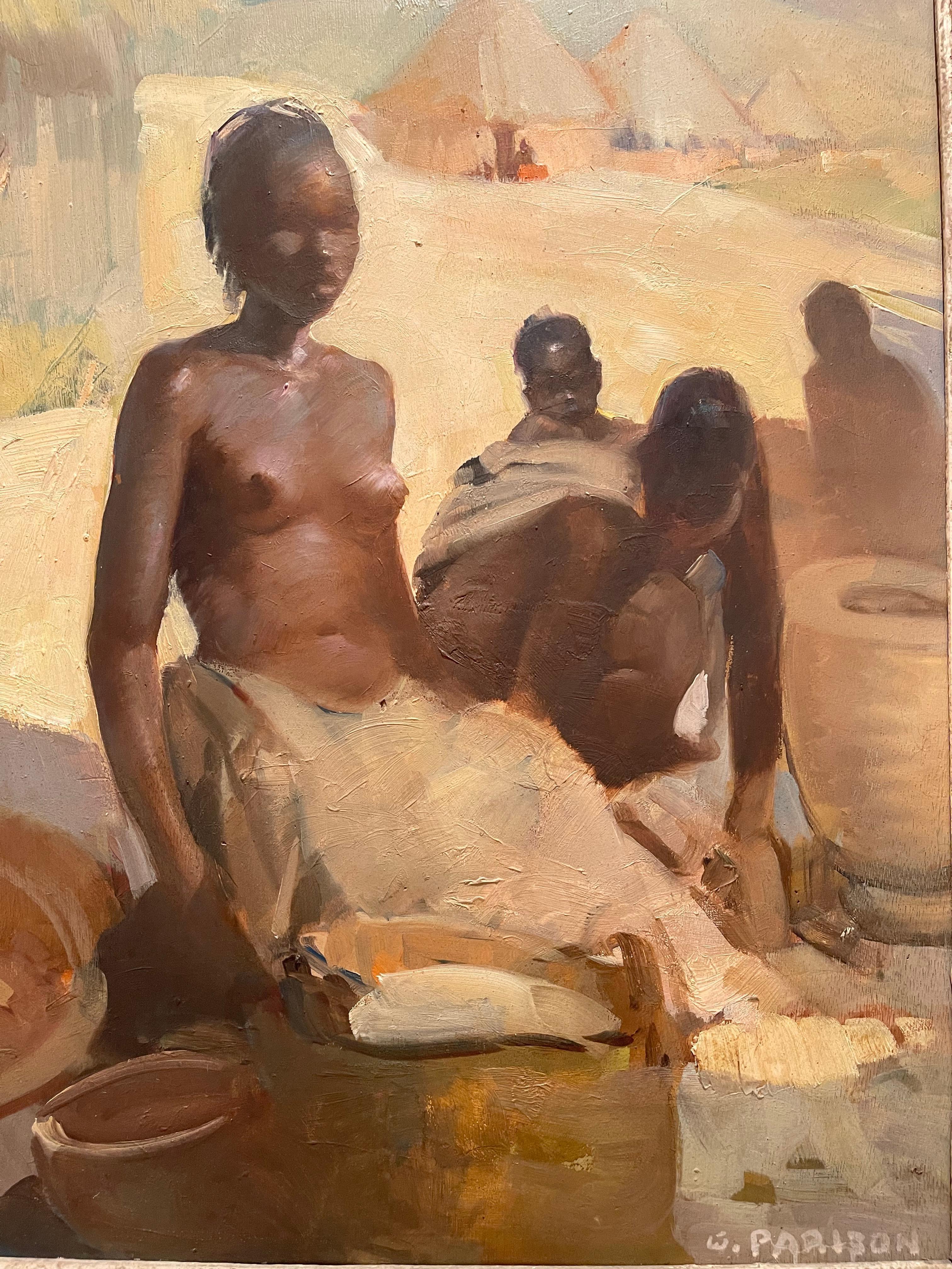 French Gaston Parison, Malagasy Women Preparing the Meal, 19th Century For Sale