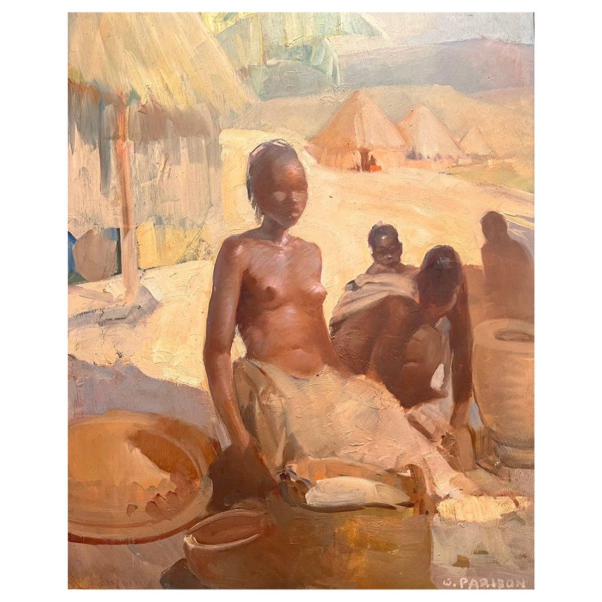Gaston Parison, Madagaskar-Frauen vor dem Mahl, 19. Jahrhundert