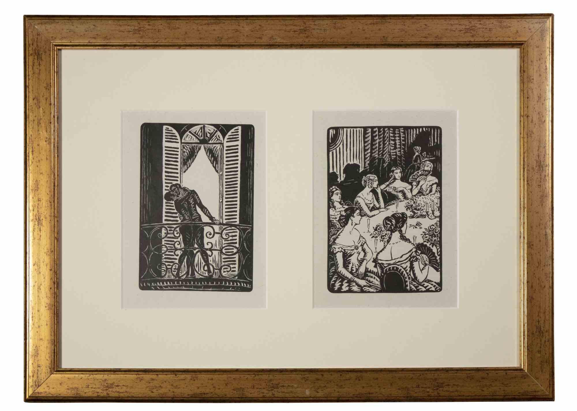 Gaston Pastre Figurative Print - Plates from Les Diaboliques - Original Woodcut by G. Pastre - 1930s