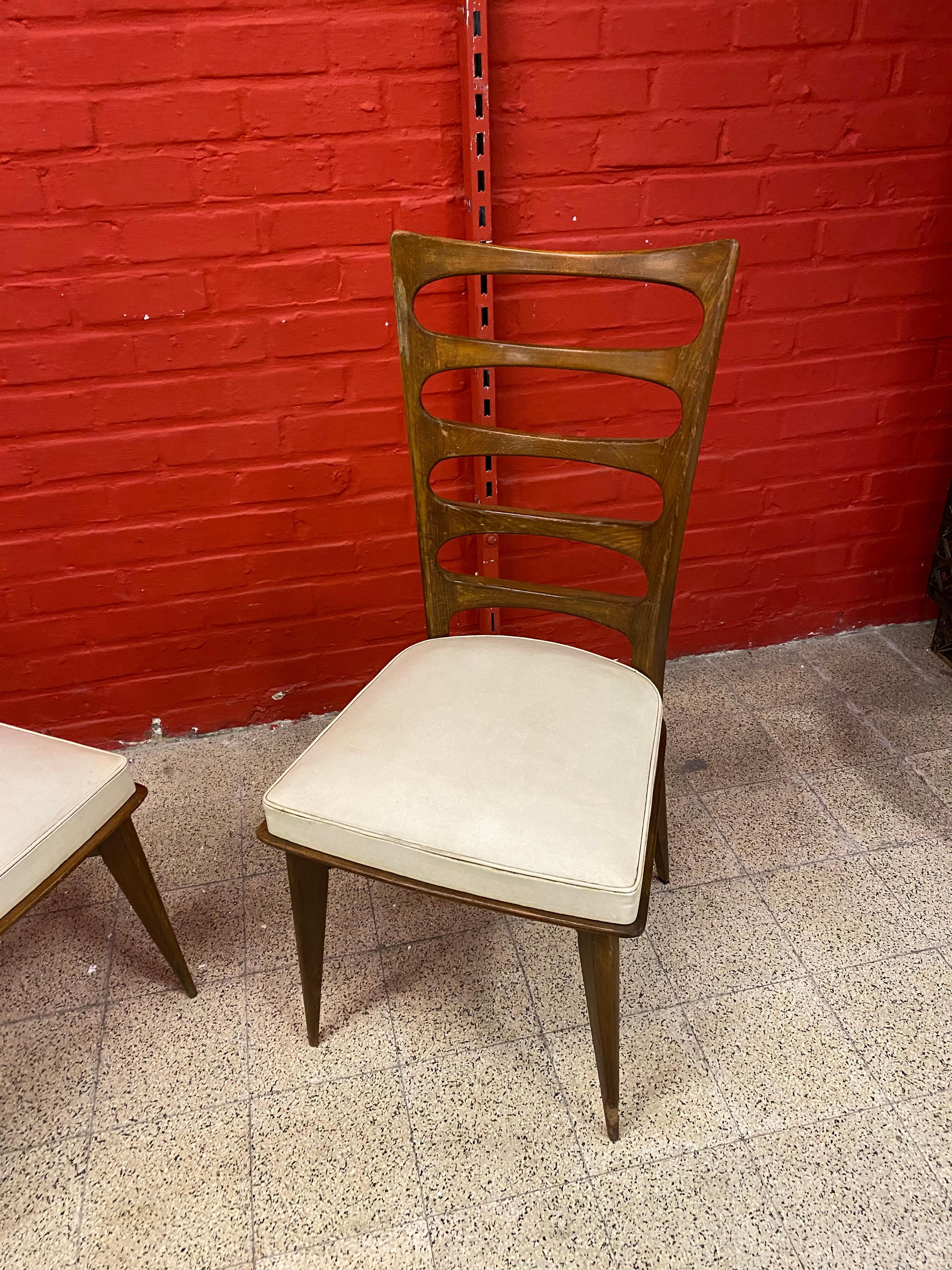 Mid-Century Modern Gaston Poisson, 2 Elegant Chairs circa 1950-1960  For Sale