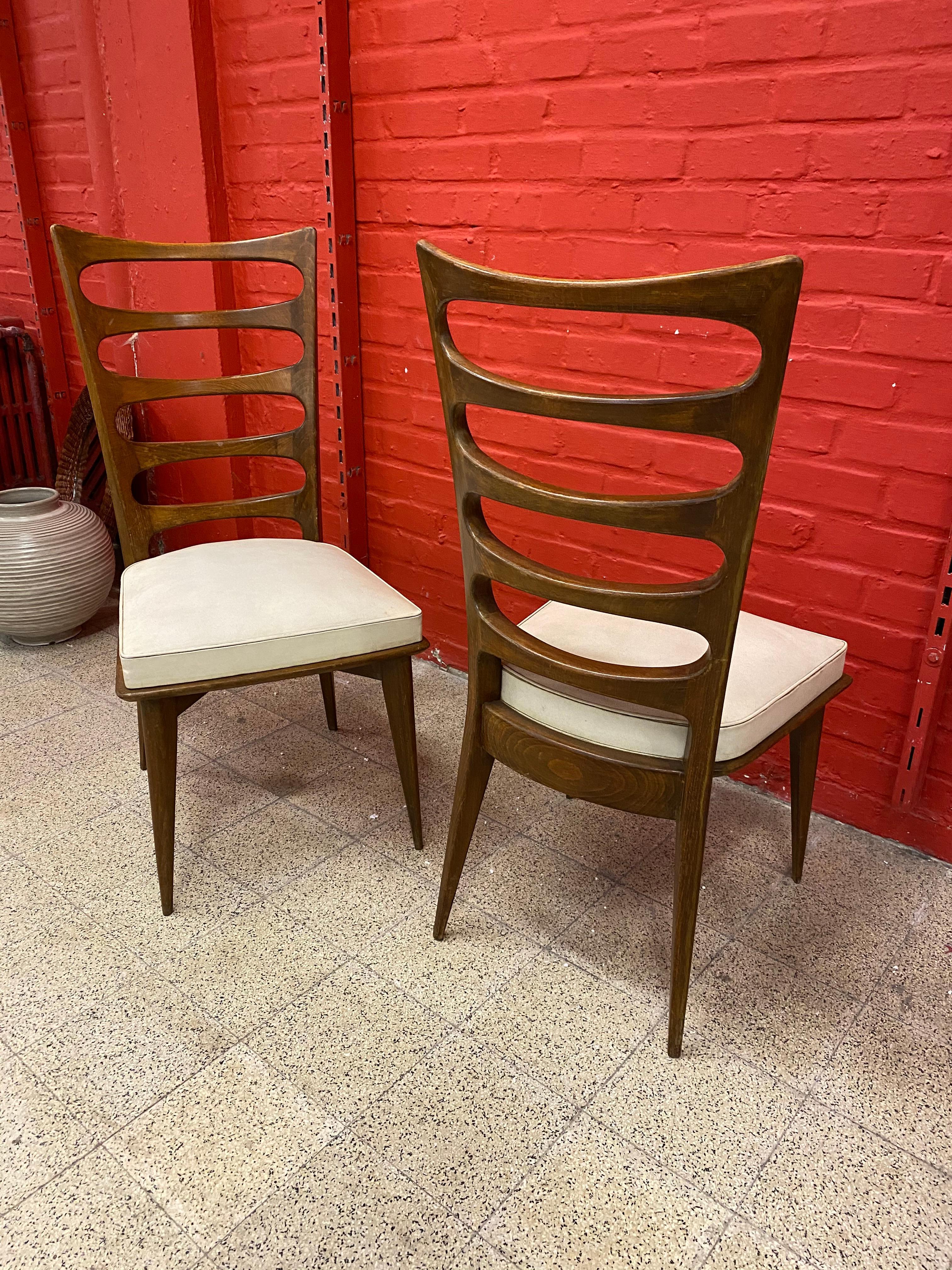 Gaston Poisson, 2 Elegant Chairs circa 1950-1960  In Good Condition For Sale In Saint-Ouen, FR