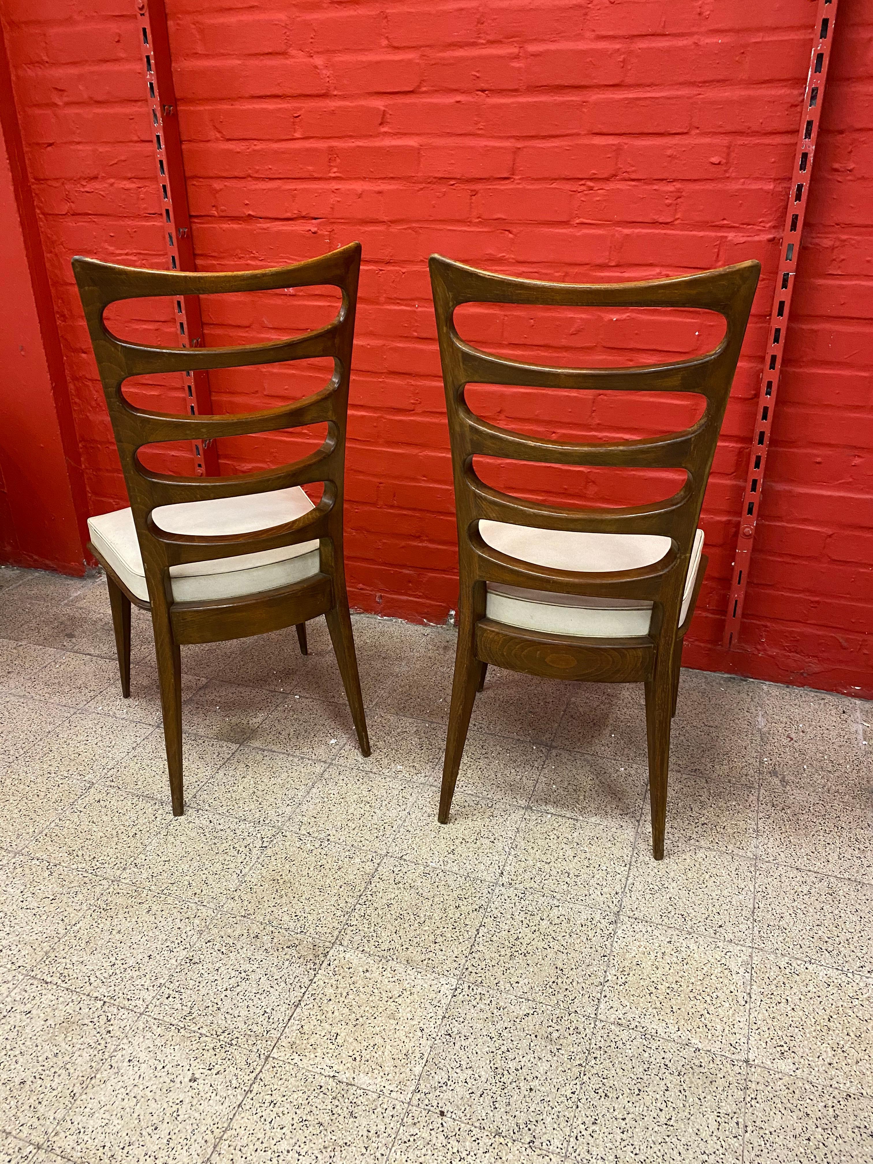 Ash Gaston Poisson, 2 Elegant Chairs circa 1950-1960  For Sale