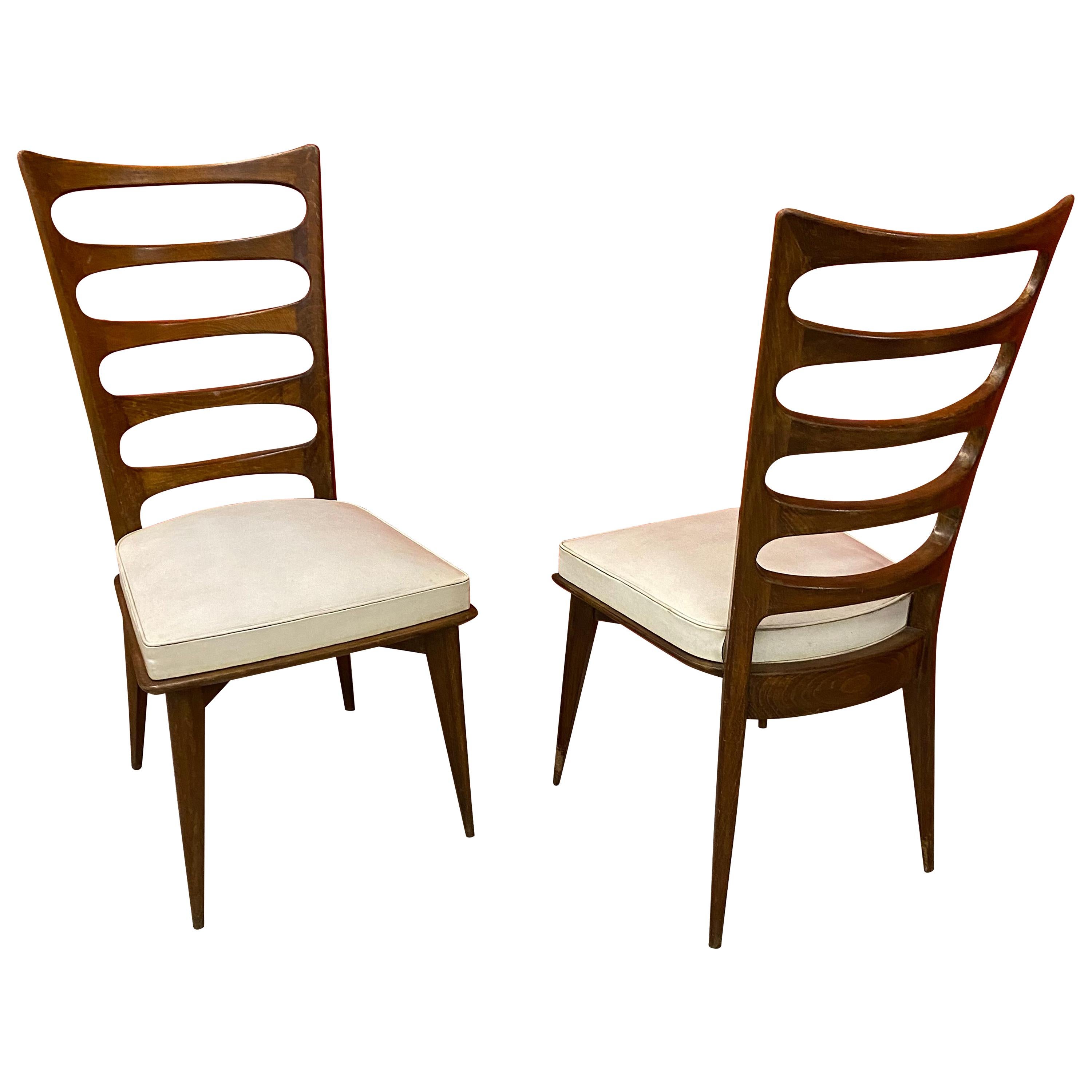 Gaston Poisson, 2 Elegant Chairs circa 1950-1960 