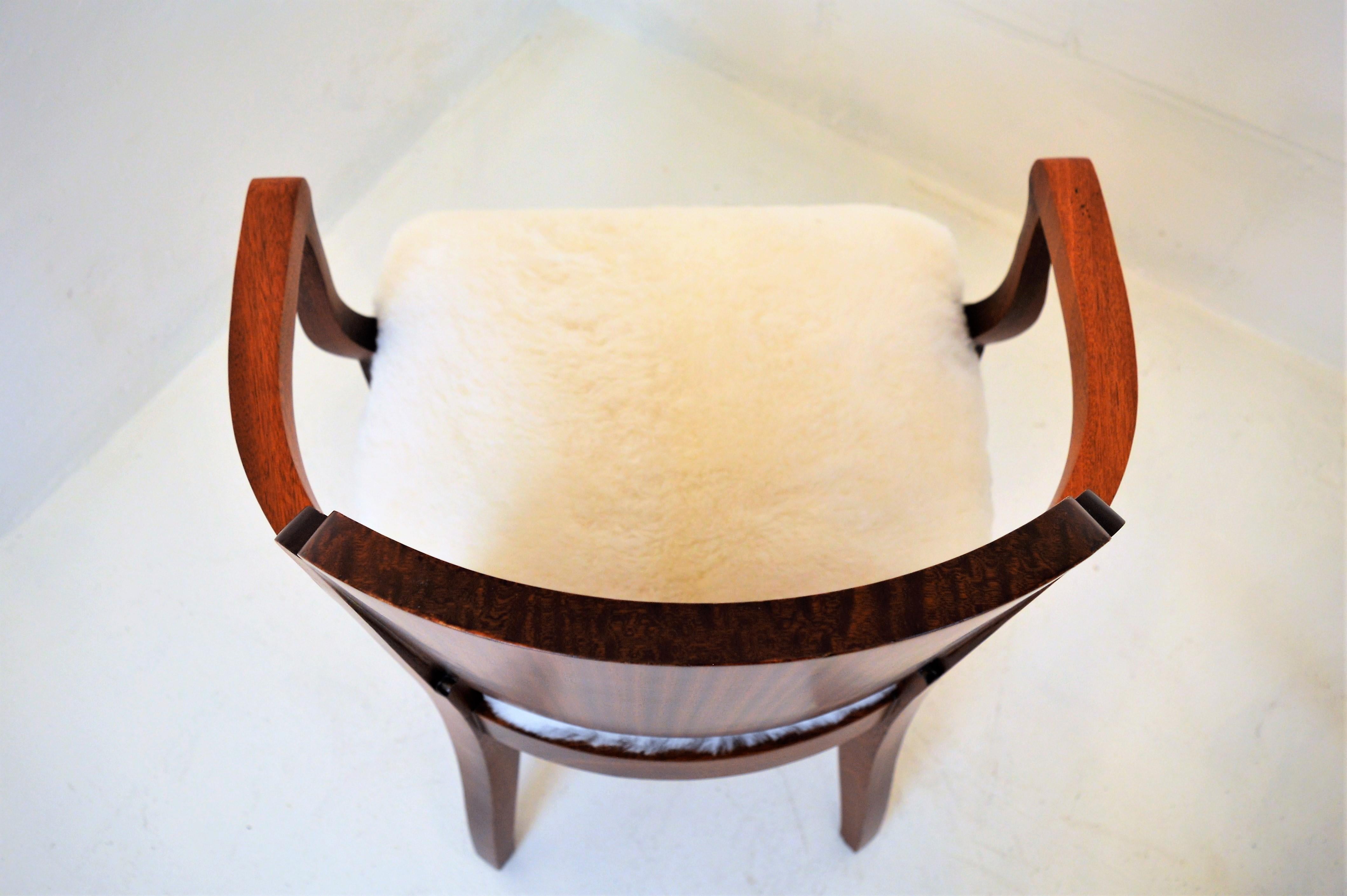 Gaston Poisson Art Deco Armchairs Covered with Sheepskin in Solid Mahogany 5