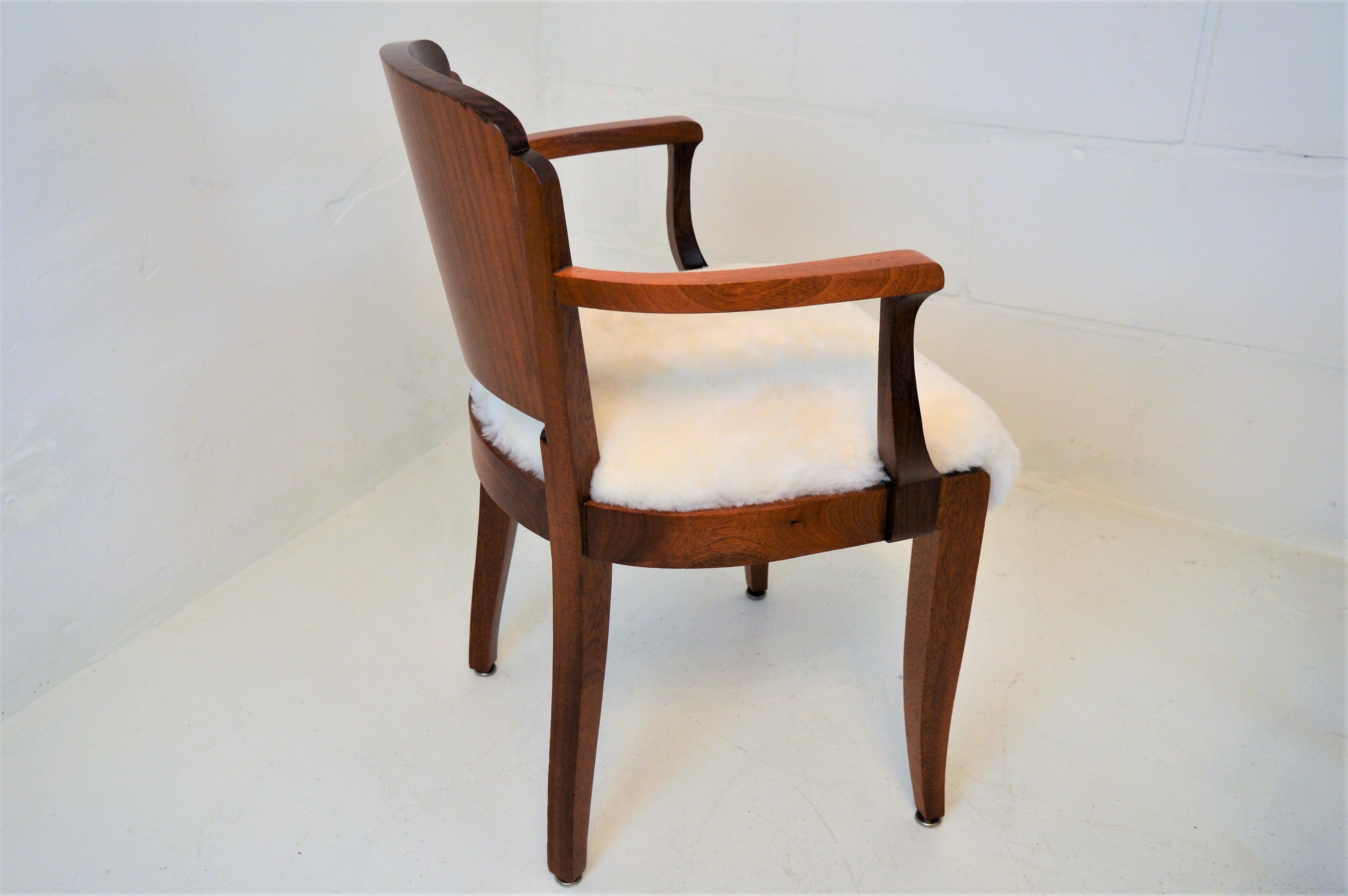 Gaston Poisson Art Deco Armchairs Covered with Sheepskin in Solid Mahogany 7