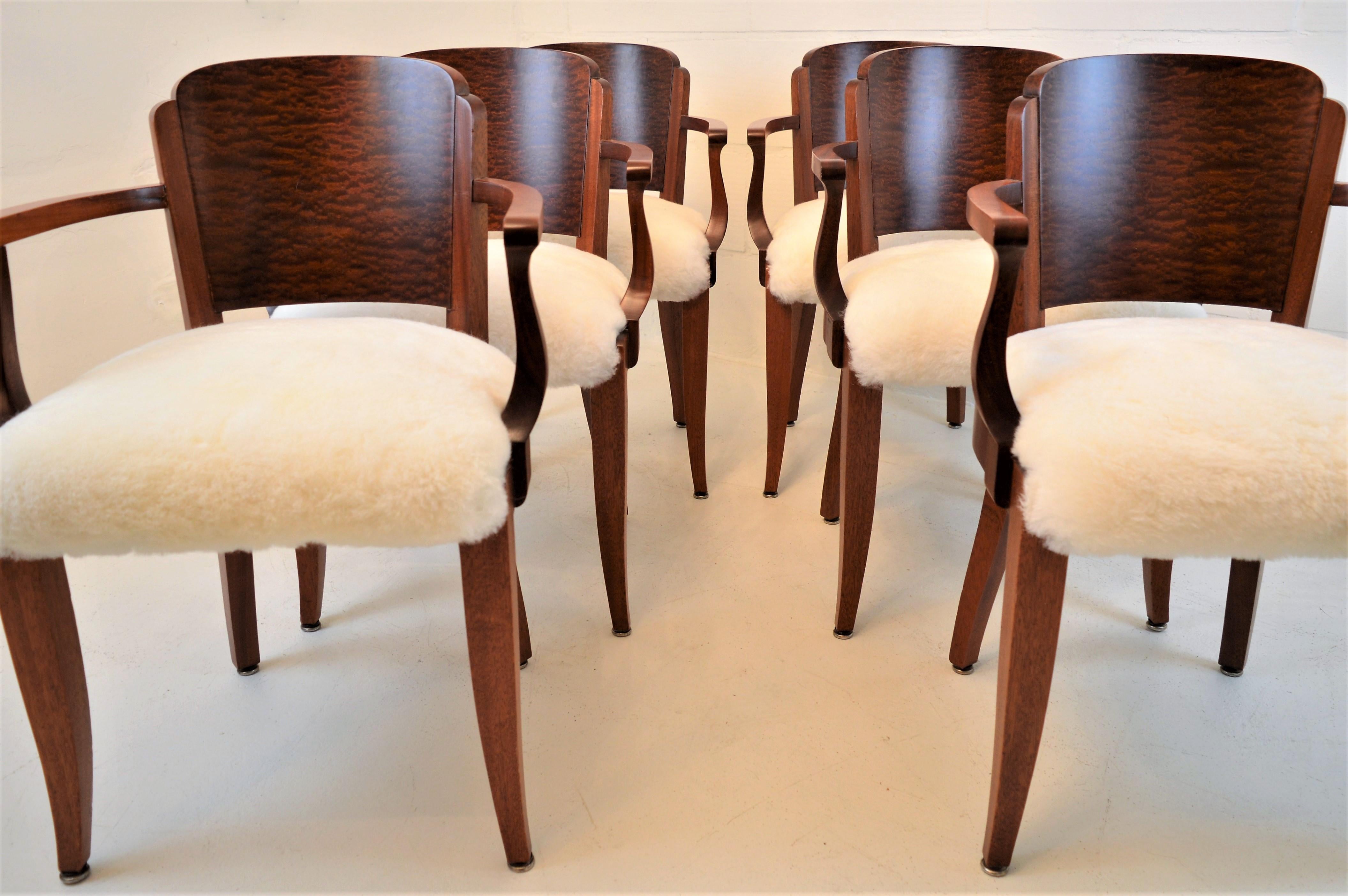 Gaston Poisson Art Deco Armchairs Covered with Sheepskin in Solid Mahogany 2
