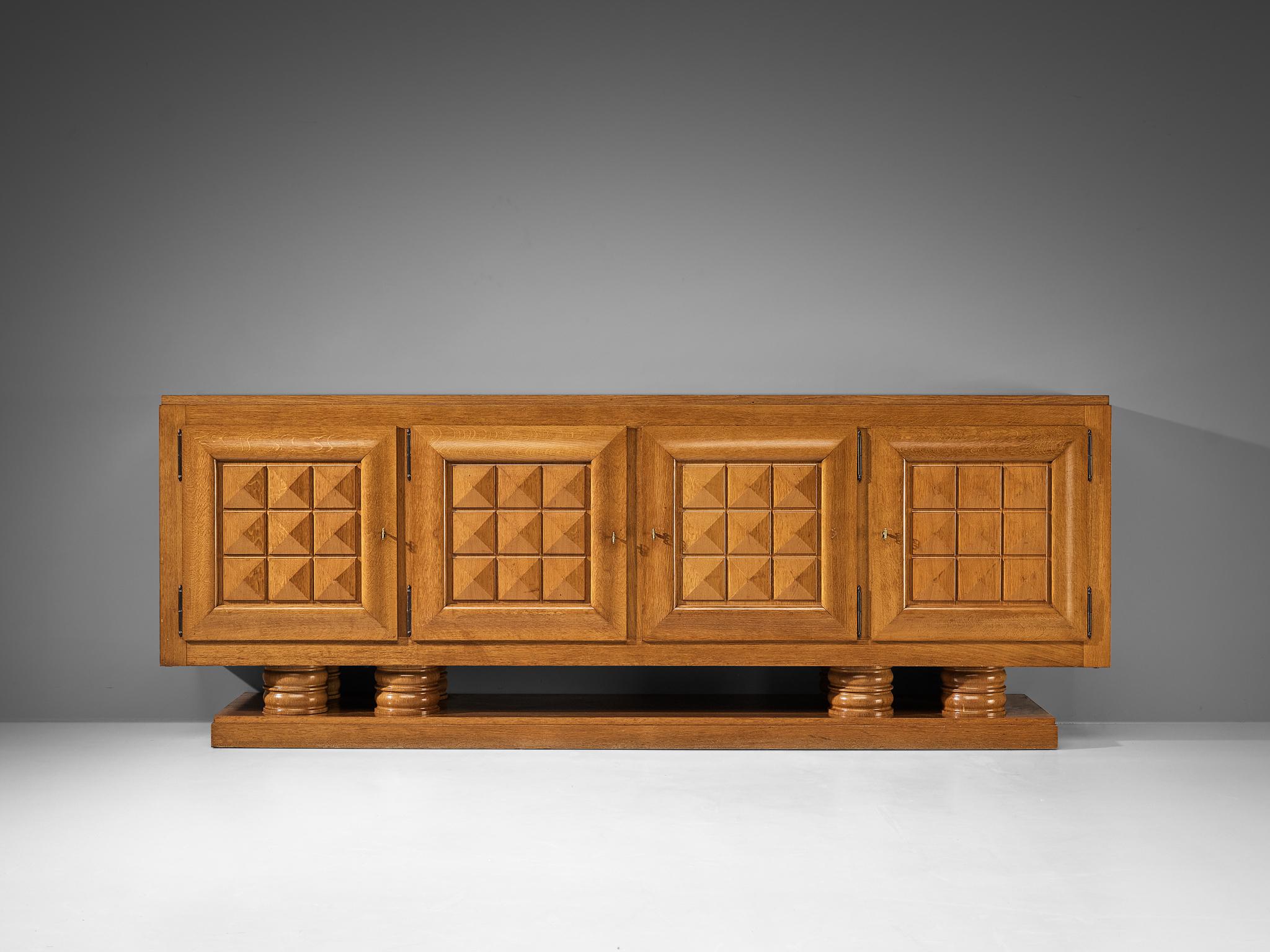 French Gaston Poisson Art Deco Sideboard with Marquetry in Oak  For Sale