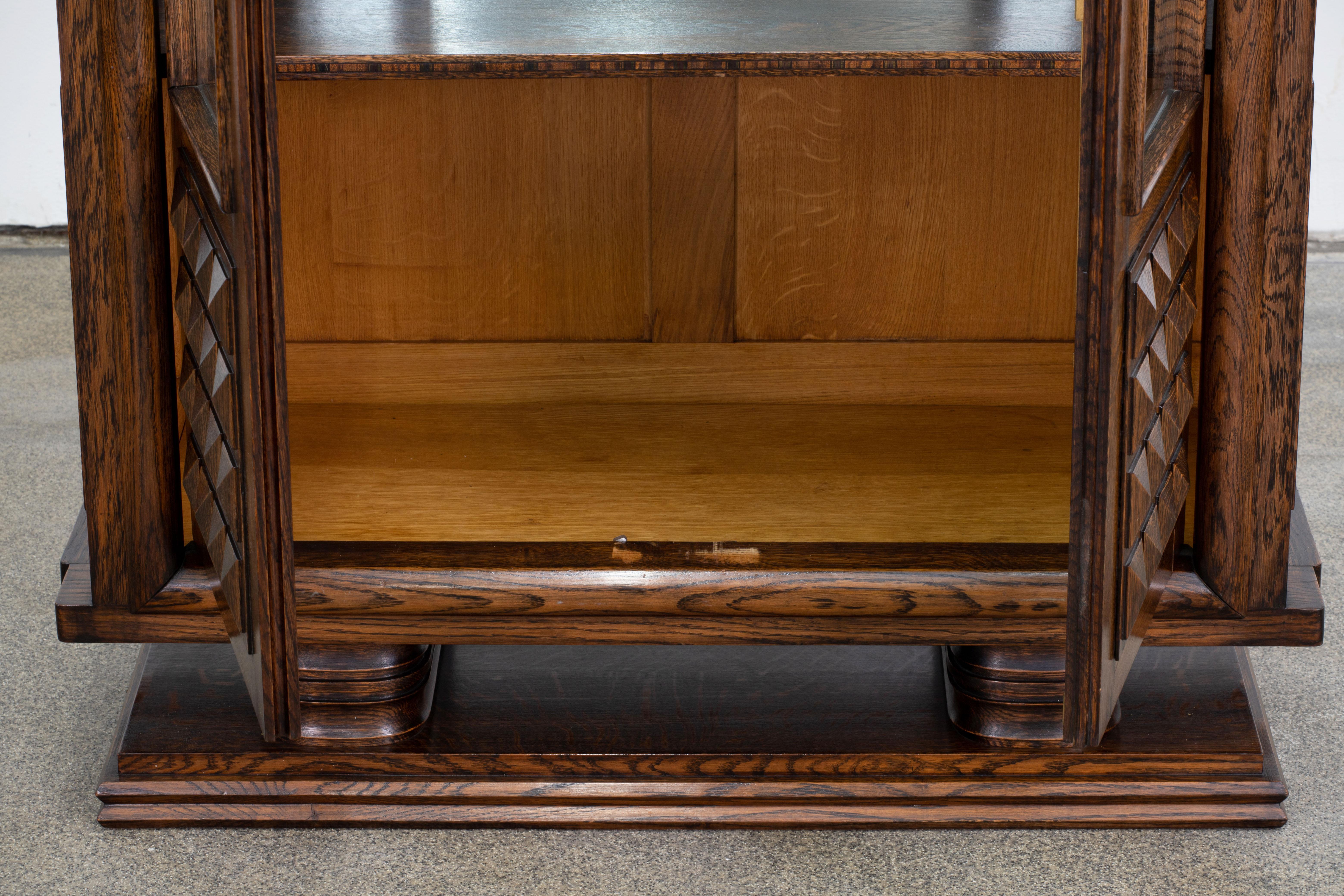 French Gaston Poisson Brutalist Solid Oak Buffet, France, 1940s For Sale