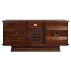 Gaston Poisson Brutalist Solid Oak Buffet, France, 1940s