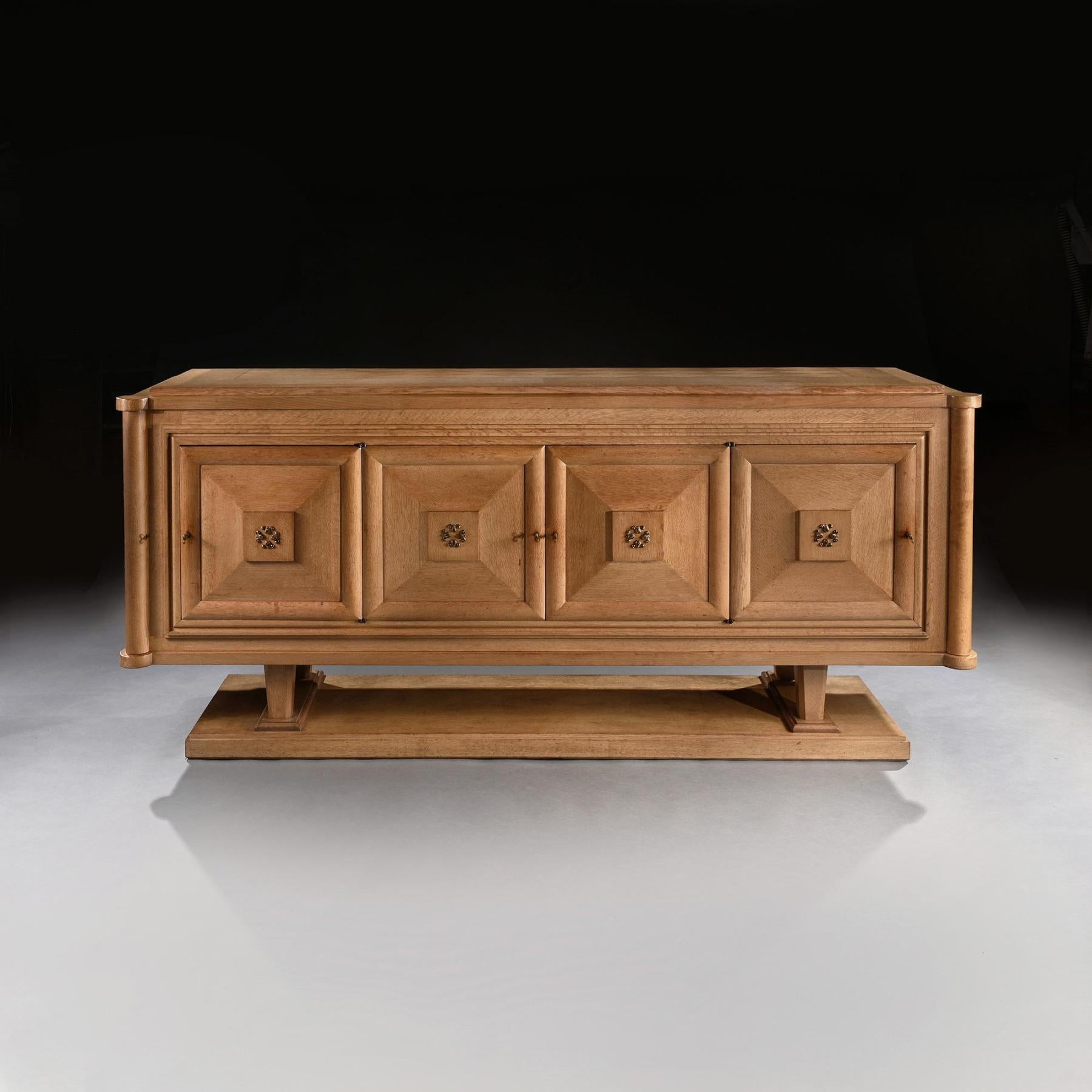 Gaston Poisson French Art Deco Cerused Oak And Bronze Sideboard In Good Condition In Benington, Herts