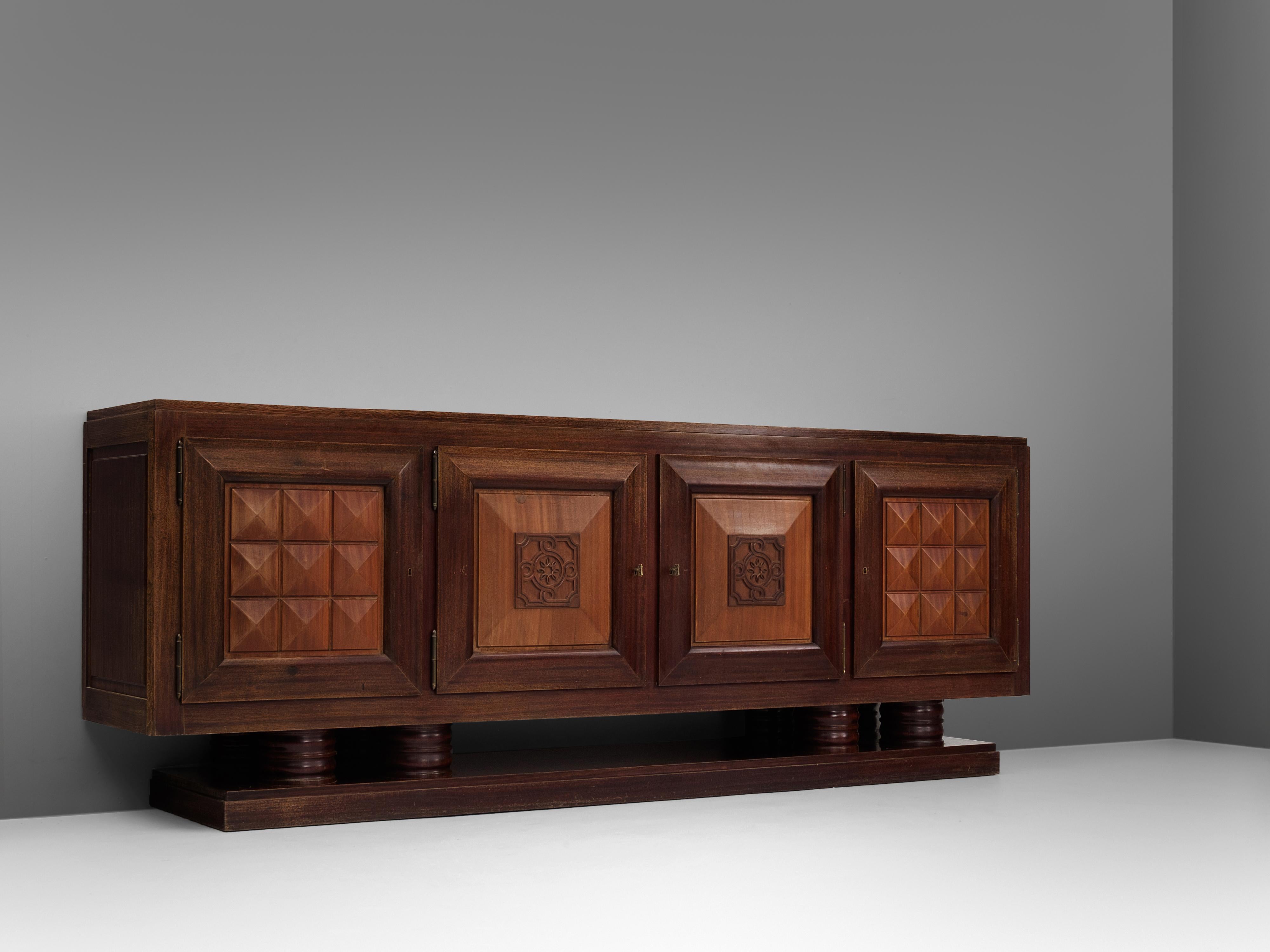 Gaston Poisson Large Art Deco Credenza in Cedar and Mahogany In Good Condition In Waalwijk, NL