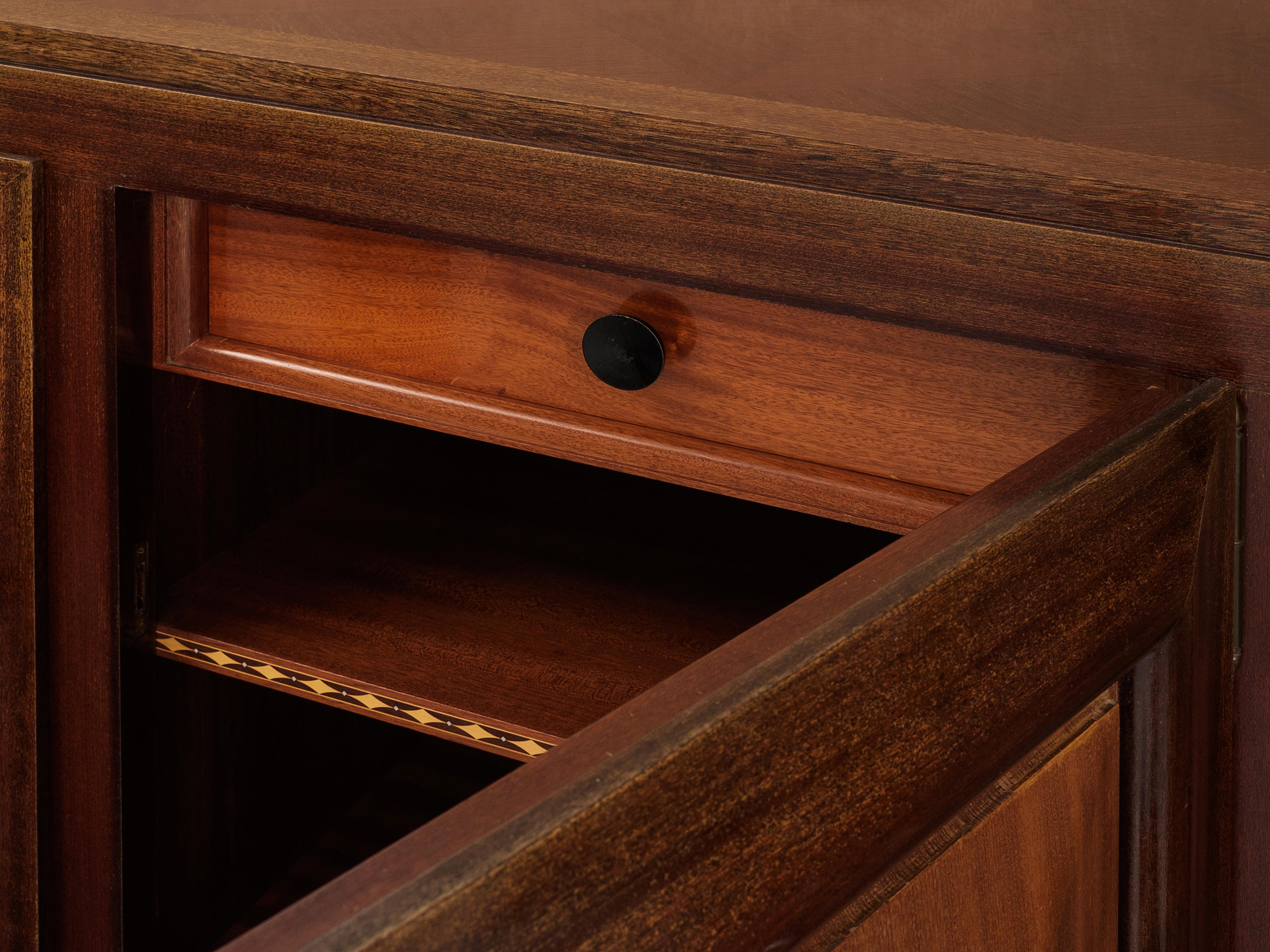 Mid-20th Century Gaston Poisson Large Art Deco Credenza in Cedar and Mahogany