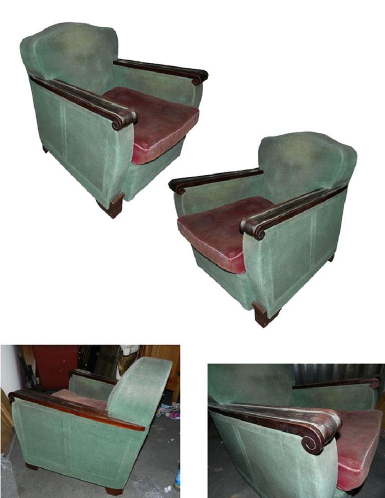 Gaston Poisson, Coppia di poltrone Art Deco in noce del 1935 circa In condizioni buone in vendita a Saint-Ouen, FR