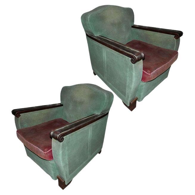 Gaston Poisson, Coppia di poltrone Art Deco in noce del 1935 circa