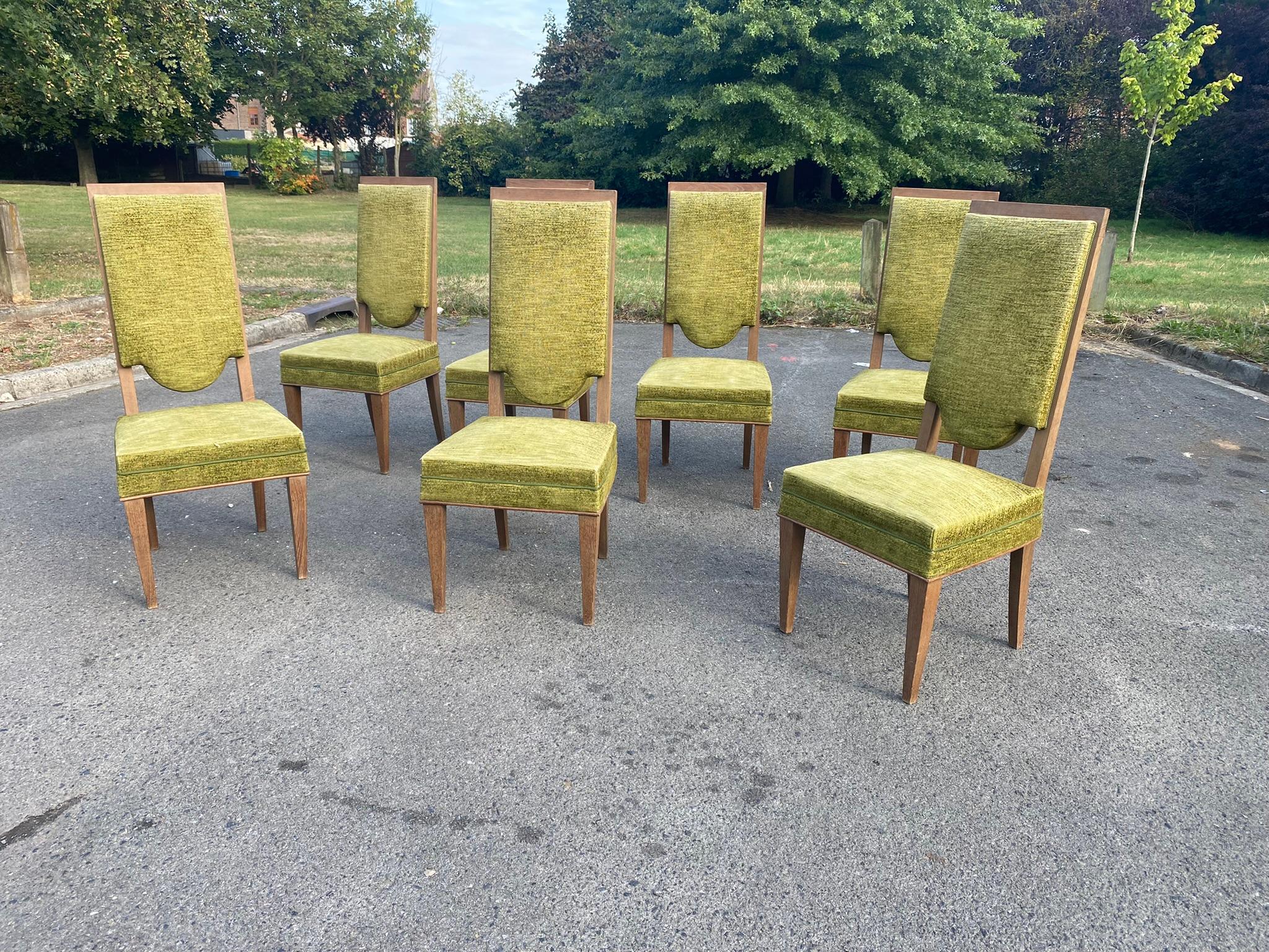 Maurice Jallot,  Set of Seven Art Deco Chairs in Oak, circa 1930/1940 For Sale 1